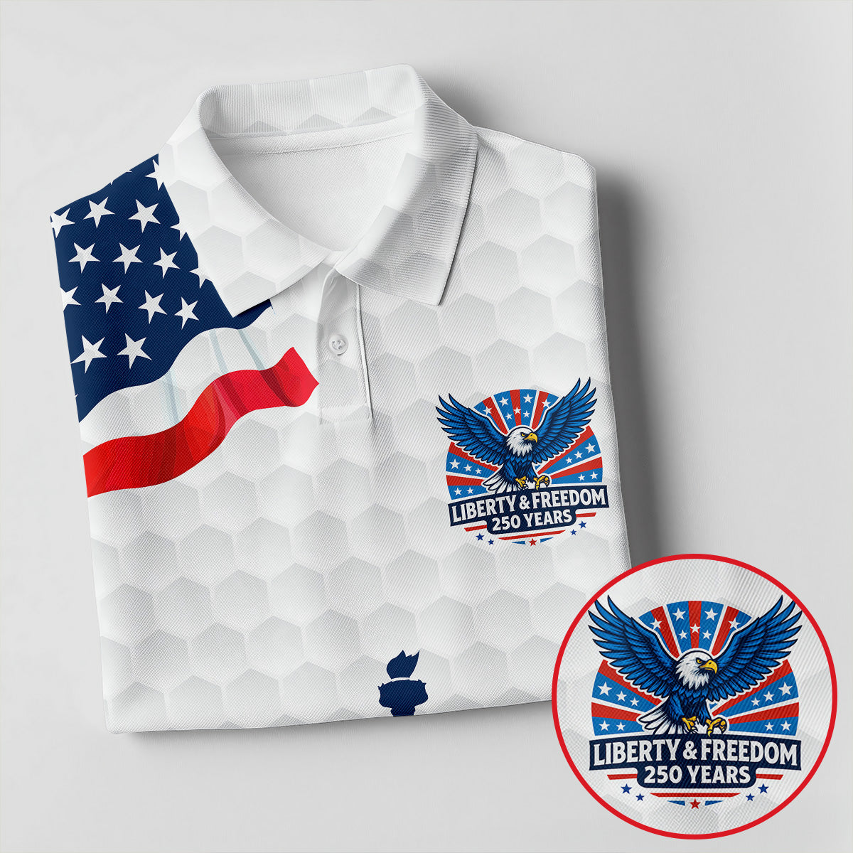 Liberty And Freedom 250 Years Golf Ball Pattern Patriotic Golf Shirt, 4th Of July Golf Shirt For Women