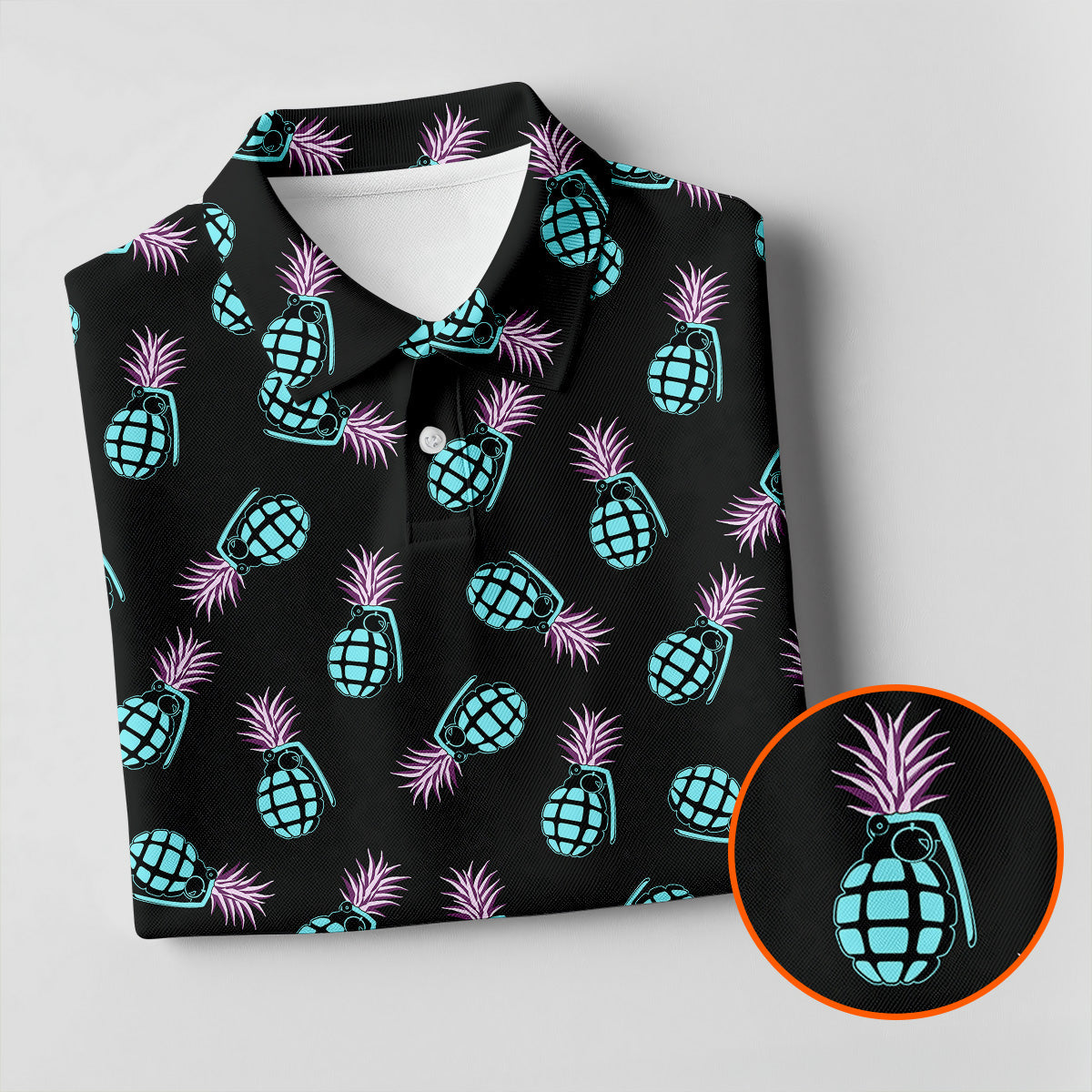 Grenade Pineapple Tropical Golf Shirt, Men's Funny Golf Shirts, Golf Shirts For Men, Polo For Men