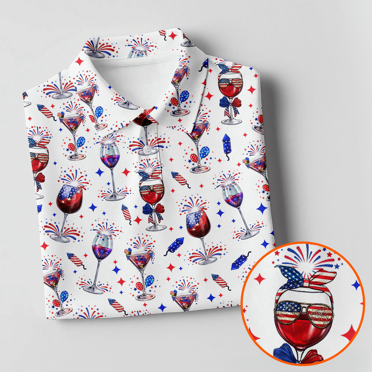 Wine And Martini American Flag Pattern Patriotic 4th Of July White Golf Shirt, 250th Anniversary Golf Shirts For Men