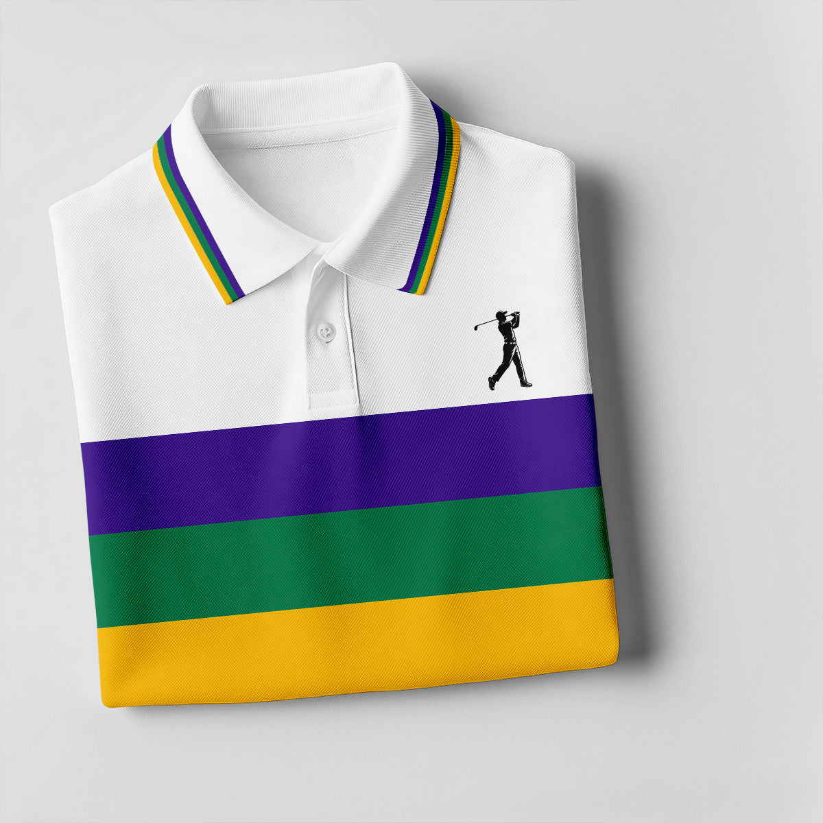 Mardi Gras Purple Green Gold Horizontal Stripes White Golf Shirt, Golf Tops For Men, Polo ShirtFor Men