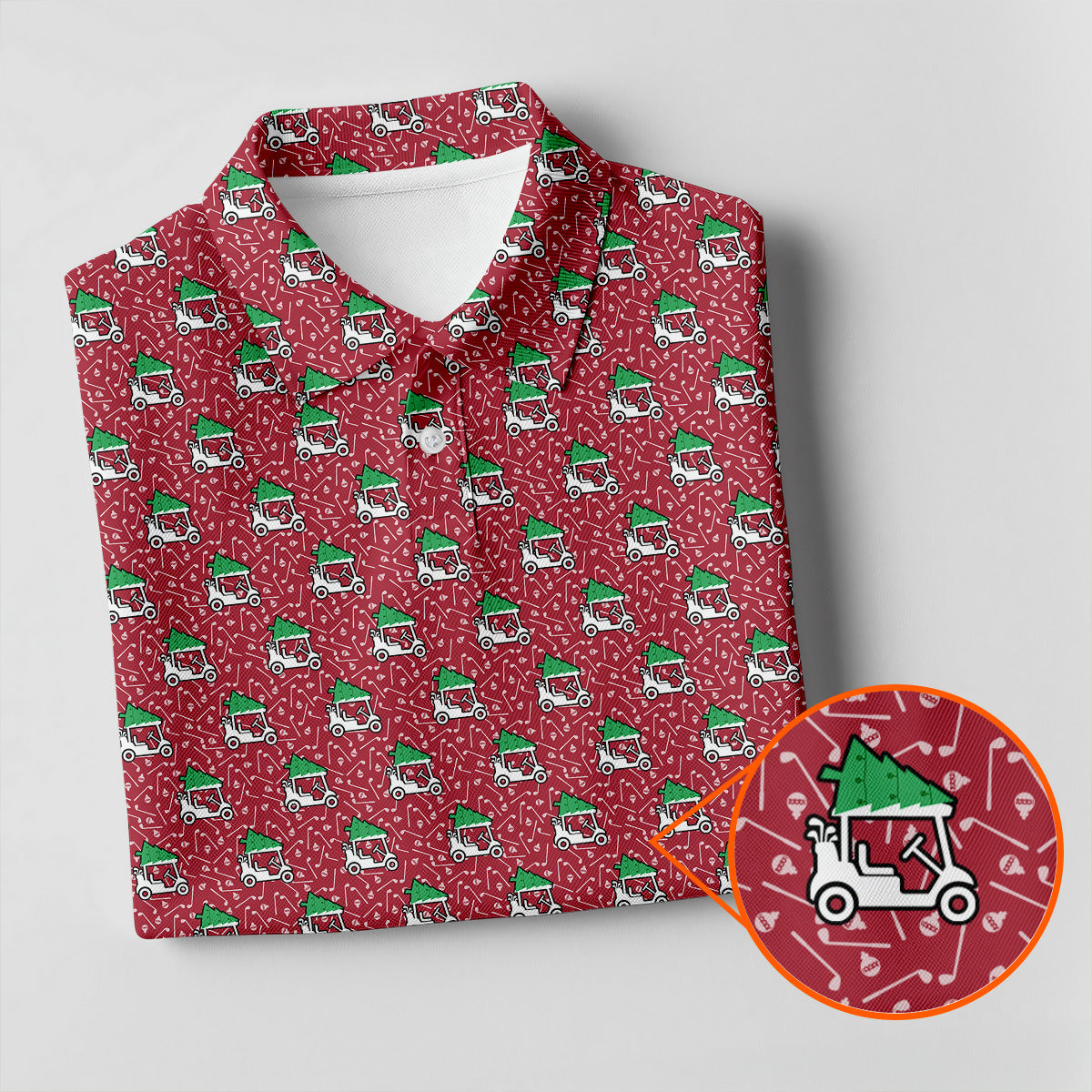 Christmas Golf Cart Pattern Red Women's Golf Tops, Christmas Golf Shirt, Polo ShirtFor Women