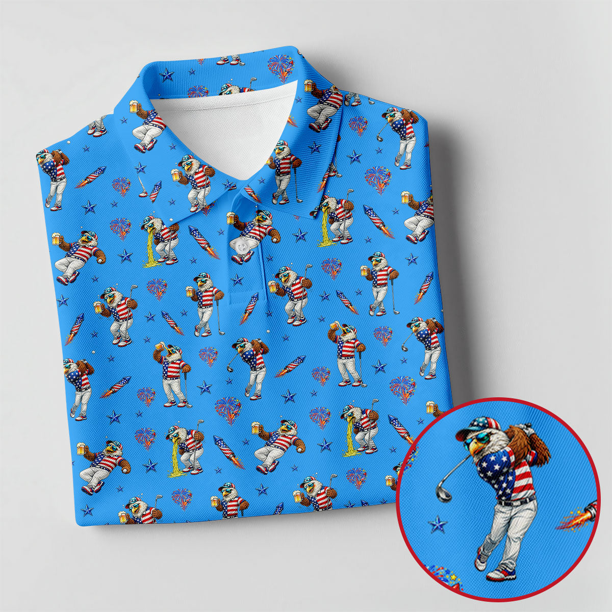 Patriotic Eagle Golf And Beer Funny 4th Of July Blue Golf Shirt, 250th Anniversary Women's Golf Tops