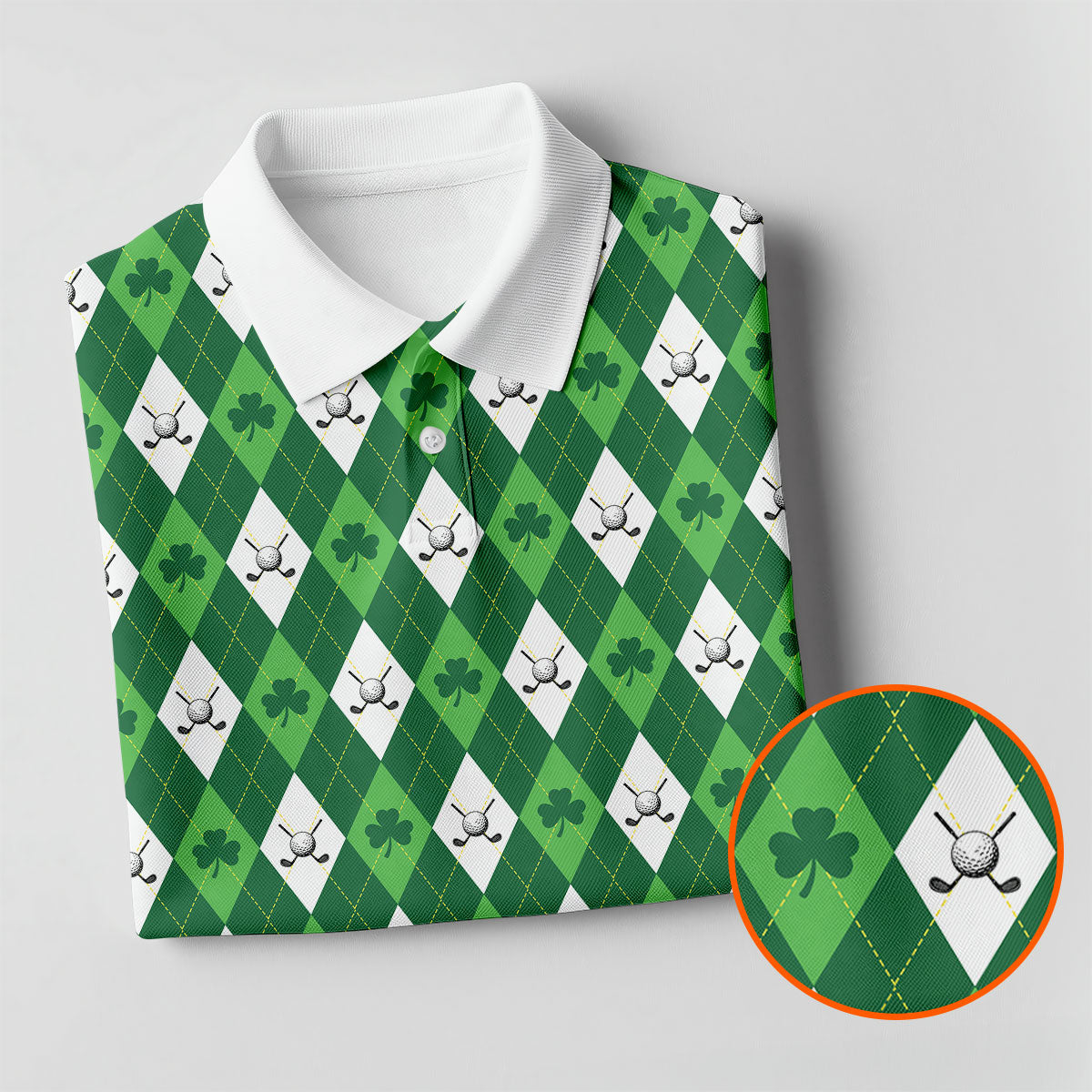 St Patrick's Day Shamrock Argyle Pattern Green And White Argyle Golf Shirt, Polo ShirtFor Men, Golf Shirts For Men