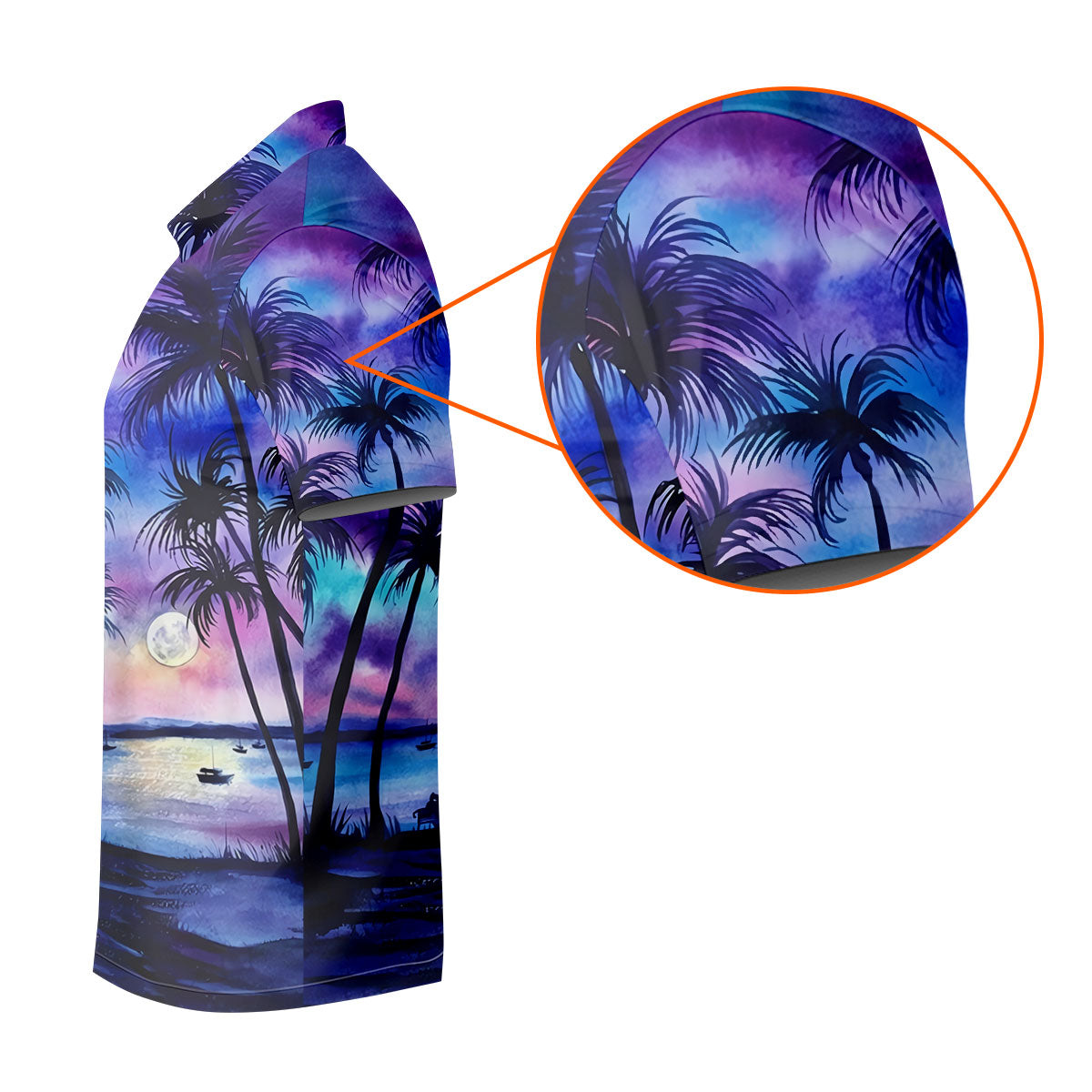 Moonlit Tropical Beach Palm Tree Design Hawaiian Golf Shirt, Golf Shirts For Men, Polo Shirts For Men