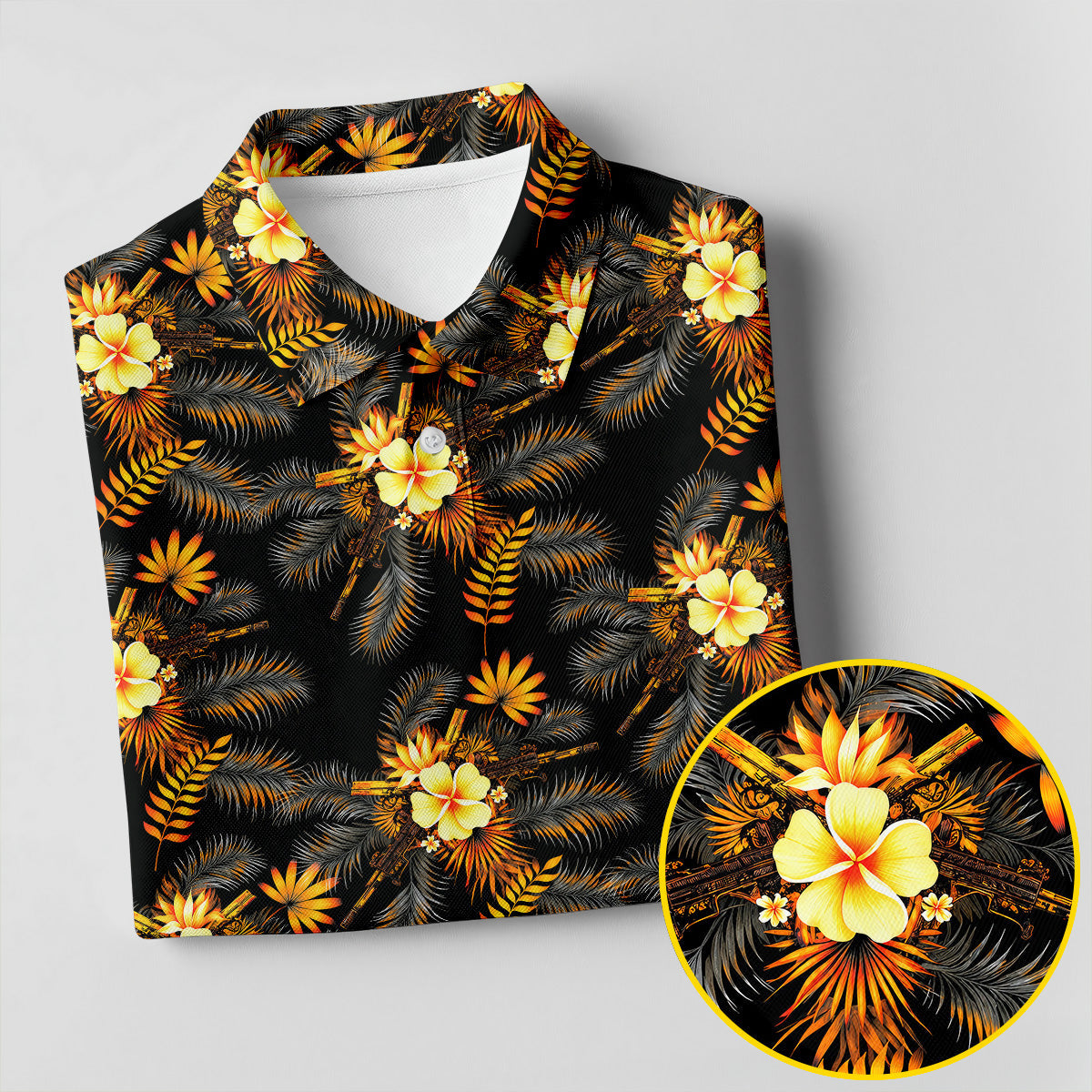 Yellow Hibiscus Flower Black Hawaiian Golf Shirt, Tropical Vibe Golf Shirt For Women