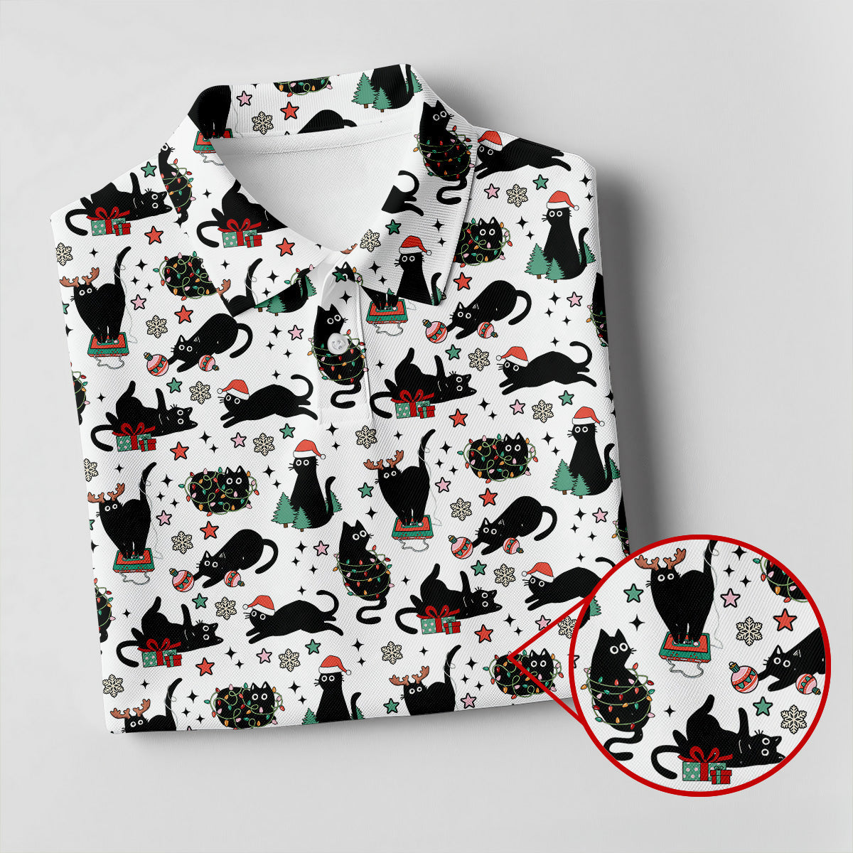 Xmas Black Cat Women's Golf Shirts, Ladies Golf Tops, Golf Gifts For Women, Christmas Golf Shirt