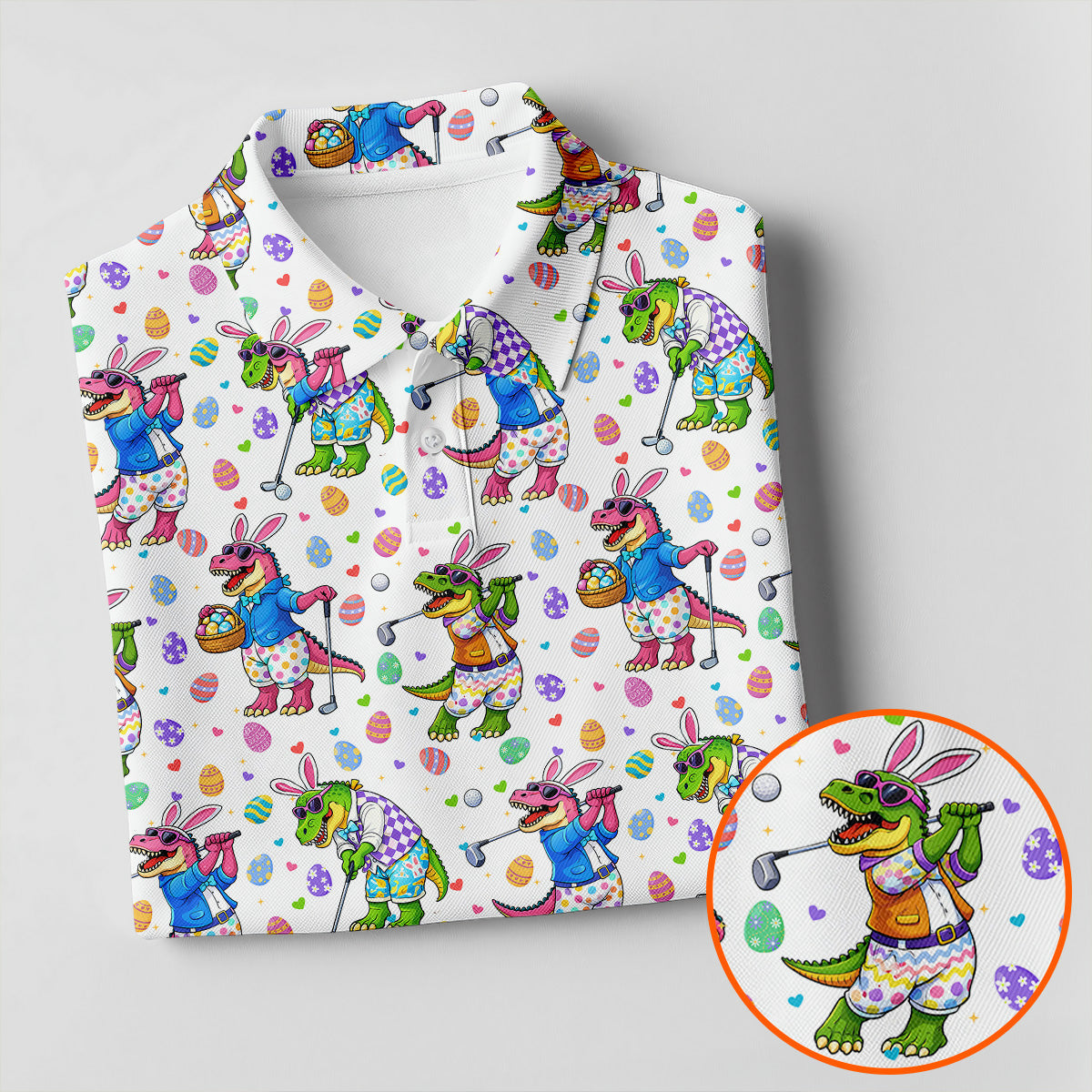 Easter Dinosaur Gradient Pattern Women Golf Top, Fun Women's Golf Shirts, Ladies Golf Shirts