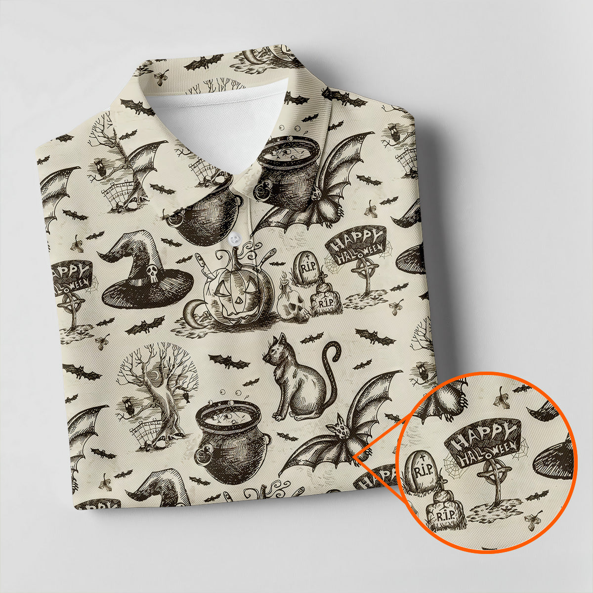 Halloween Witch Cat Pattern Men's Funny Golf Shirts, Unique Gift For Golfer, Polo For Men