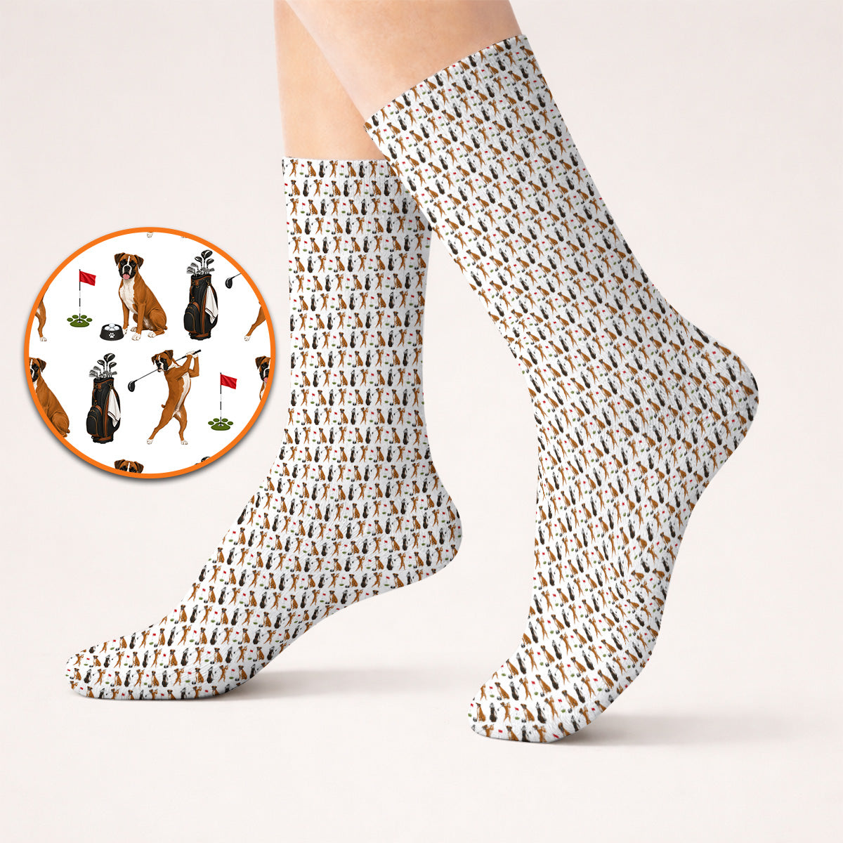 Crazy Boxer Golf Socks, Boxer Golf Pattern Sock for Golfer, Dog Lover Golf Gift