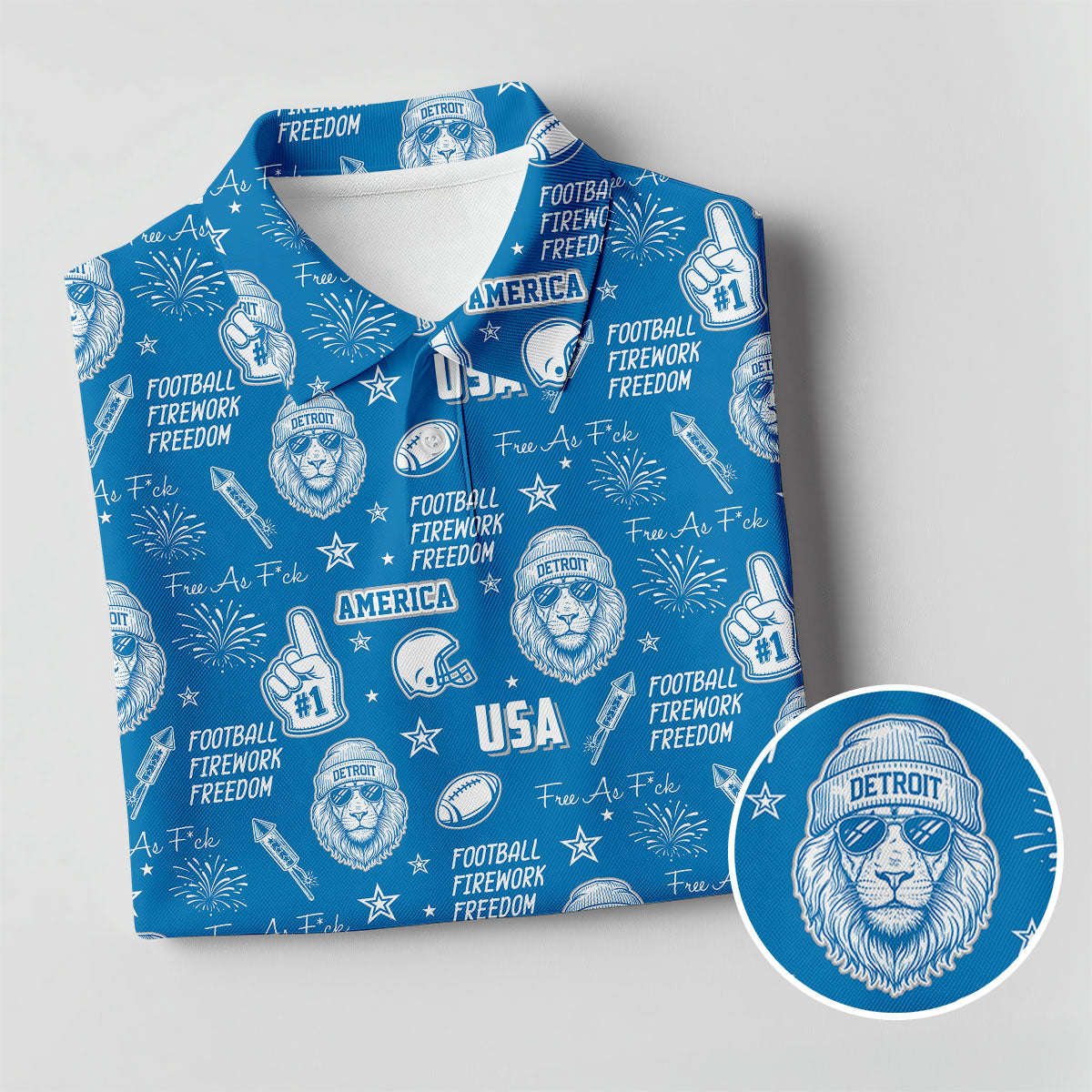 Cool Lion Football Freedom Blue Polo ShirtAmerican Football League Gift Ideas For Football Fans