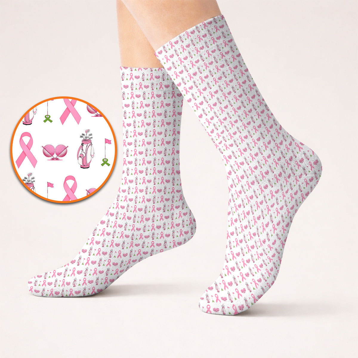 Breast Cancer Pattern Golf Socks, Pink Ribbon Golf Sock for Golf Lovers, Support Breast Cancer Awareness Gift