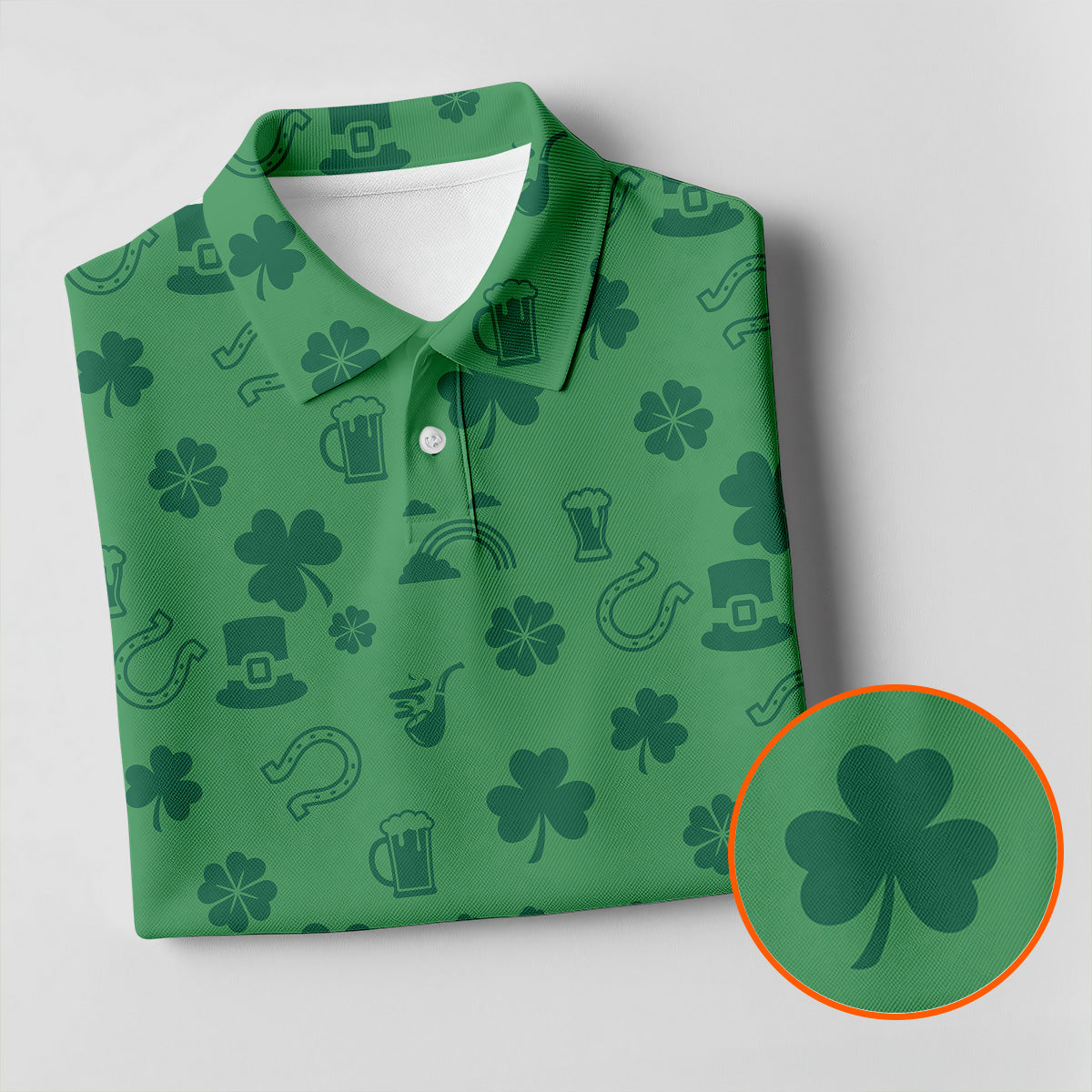 Leprechaun Hat Shamrock Beer Dark Green Seamless Pattern St. Patrick’s Day Golf Shirt, Golf Shirts For Men