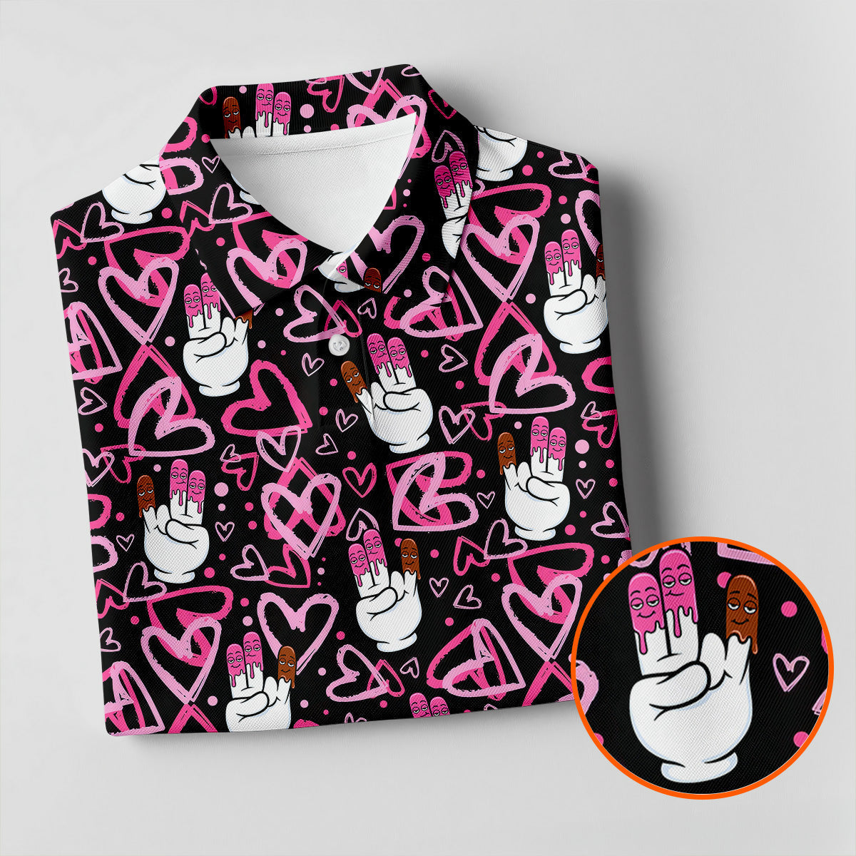 Chocolate Fingers Adult Humor Heart Pattern Fun Golf Shirts For Men, Valentines Golf Gift, Polo ShirtFor Men