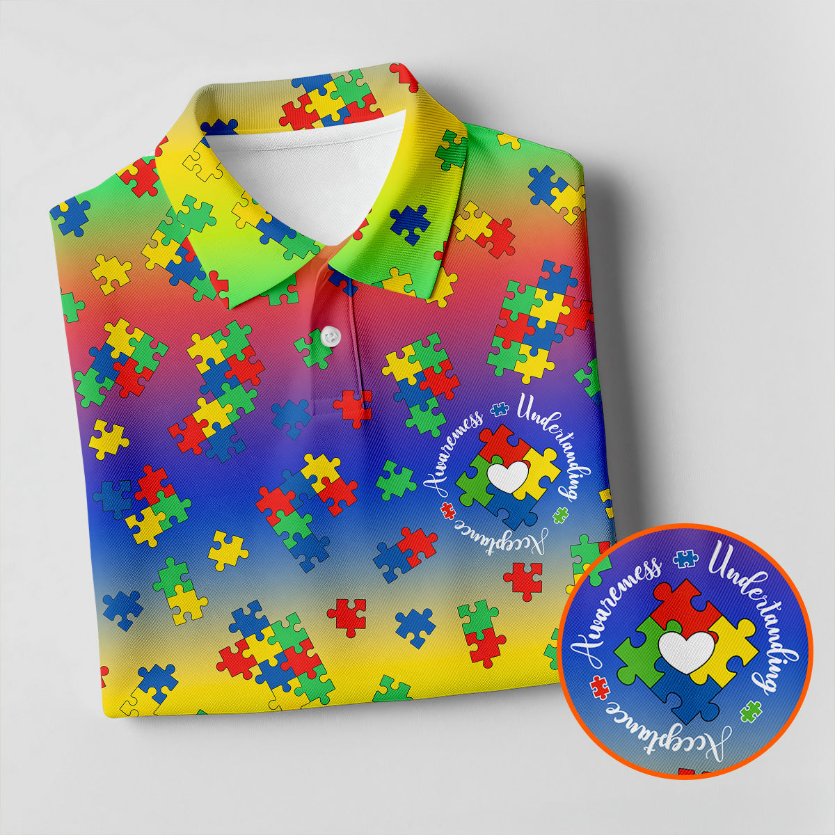 Acceptance Awareness Understanding Autism Puzzle Rainbow Gradient Women's Golf Shirts, Ladies Golf Polos