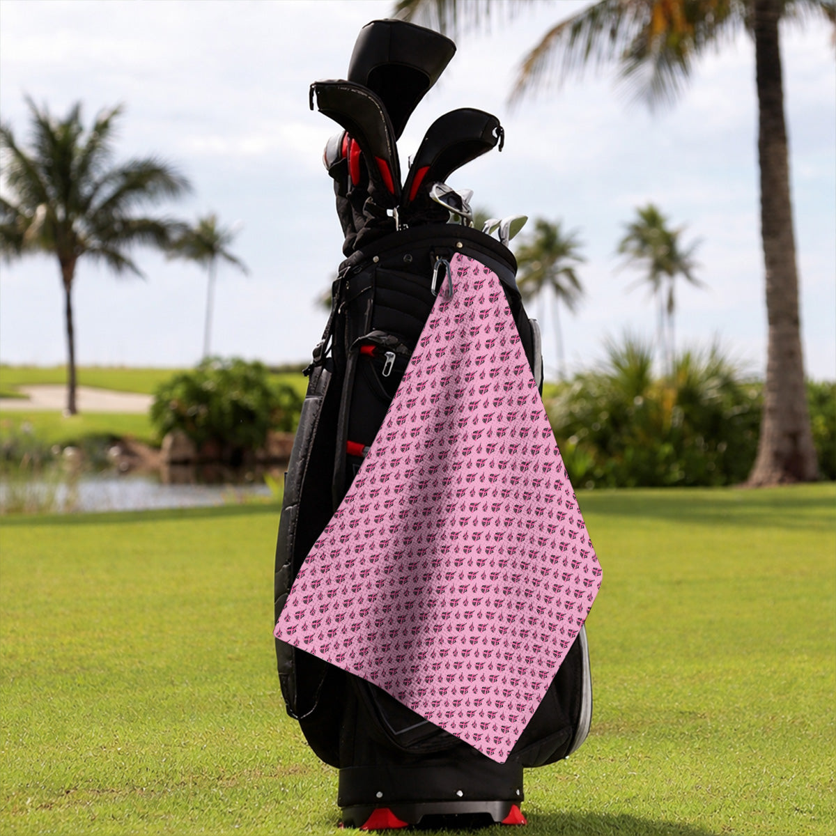 Breast Cancer Awareness Golf Towel, Pink Ribbon Pattern Golf Towels For Breast Cancer Support, Golf Gift For Golfer