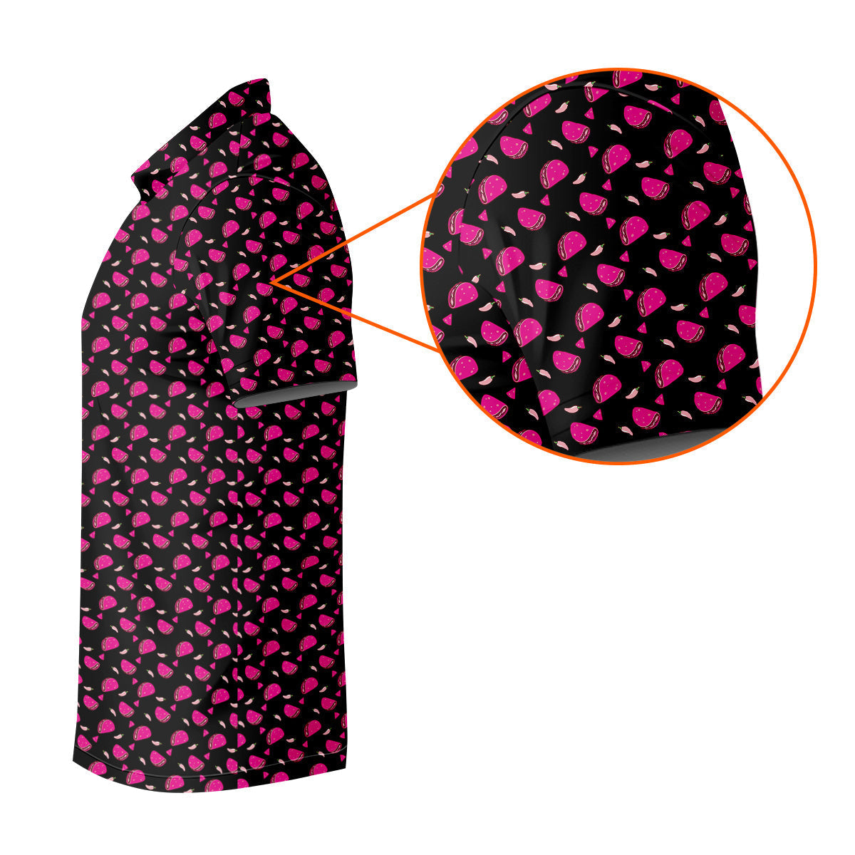 The Pink Taco Seamless Pattern Black Golf Shirt, Golf Tops For Men, Tacos Lover Golf Gift For Men