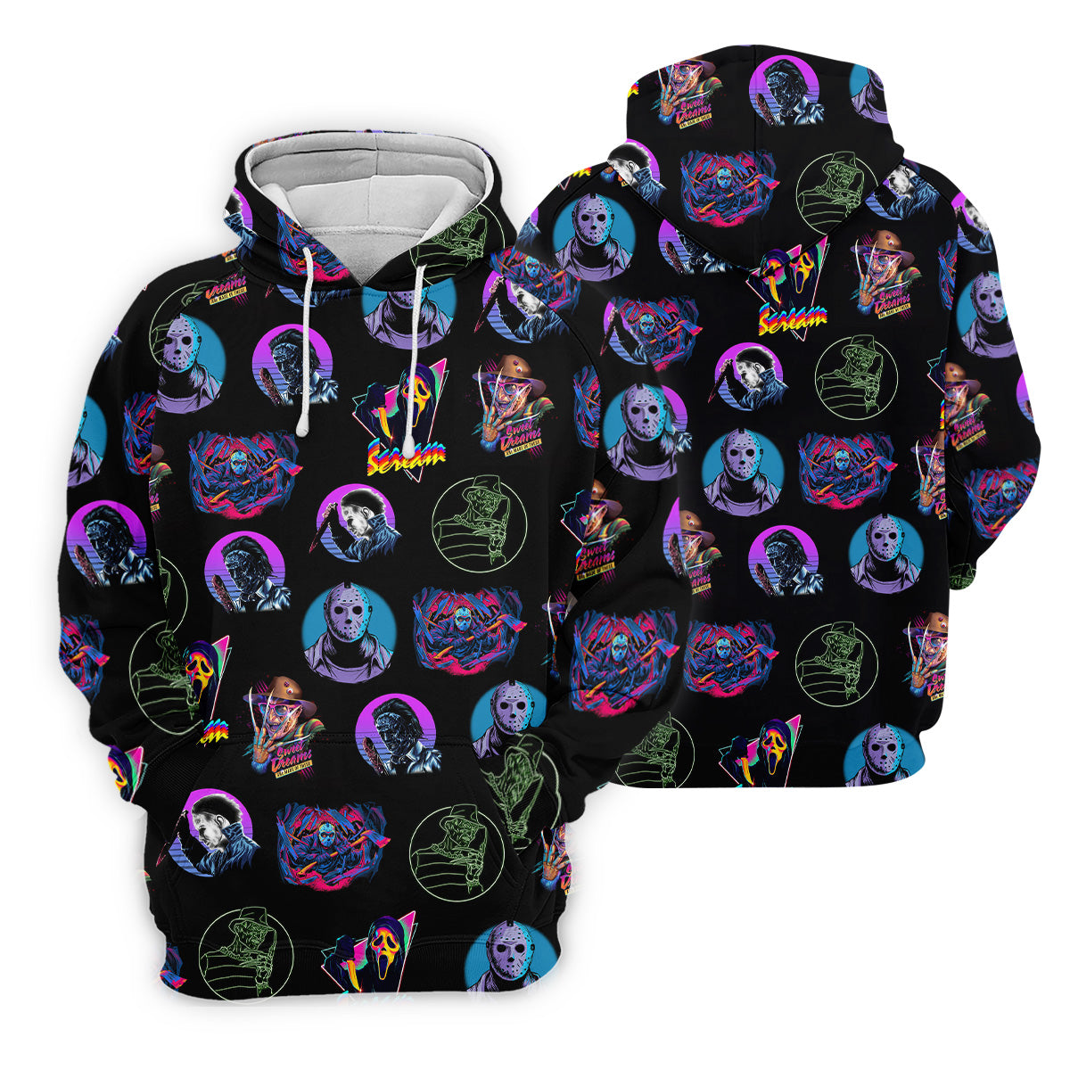 Funny Horror Character Women Golf Shirt, Horror Character Neon Shirt, Halloween Golf Shirt, Scary Halloween Shirts
