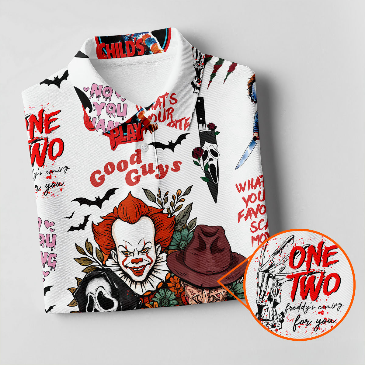 Horror Halloween Character Halloween Golf Shirt, Cool Golf Gift For Horror Fan, Polo ShirtFor Men