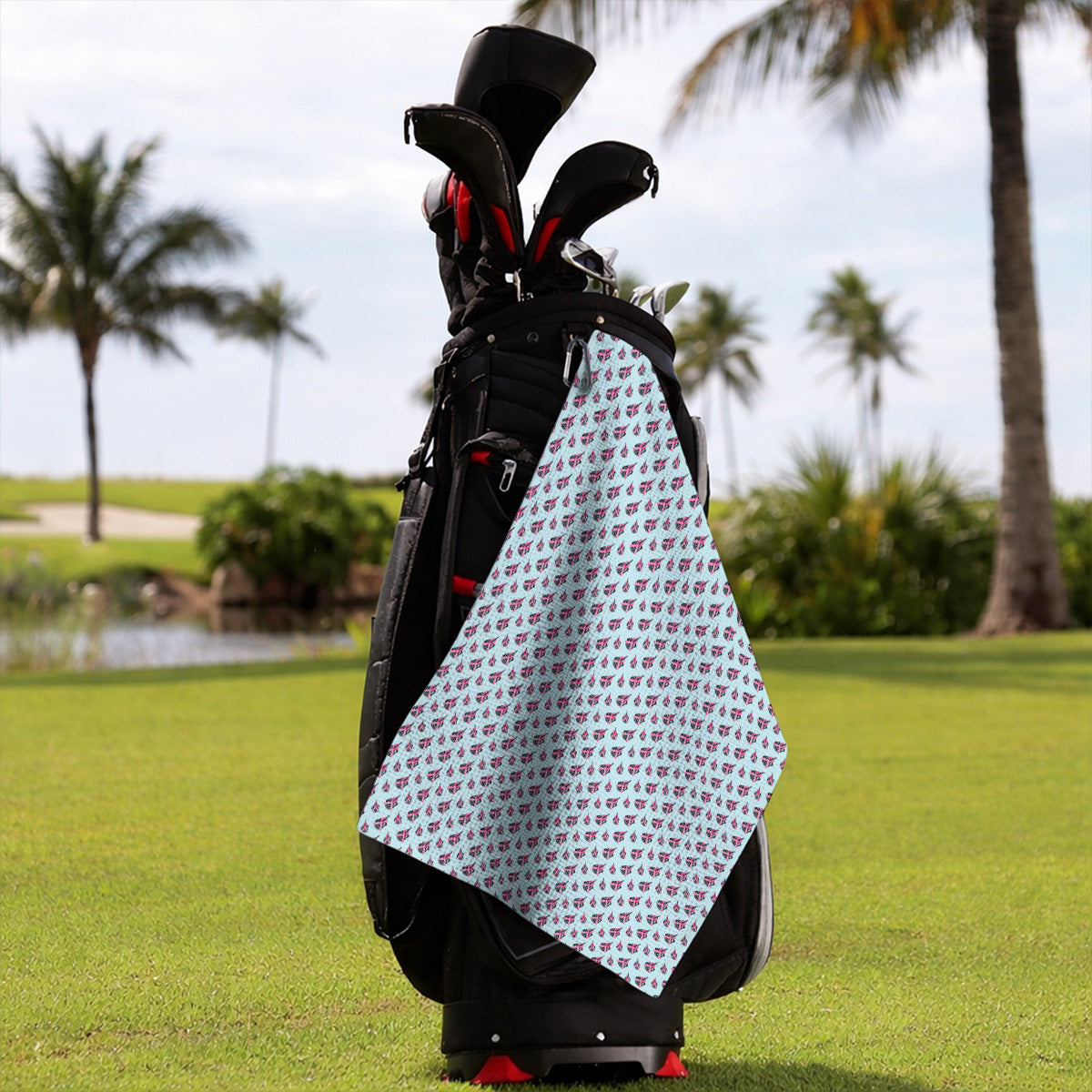 Breast Cancer Awareness Golf Towel, Pink Ribbon Pattern Golf Towels For Breast Cancer Support, Golf Gift For Golfer