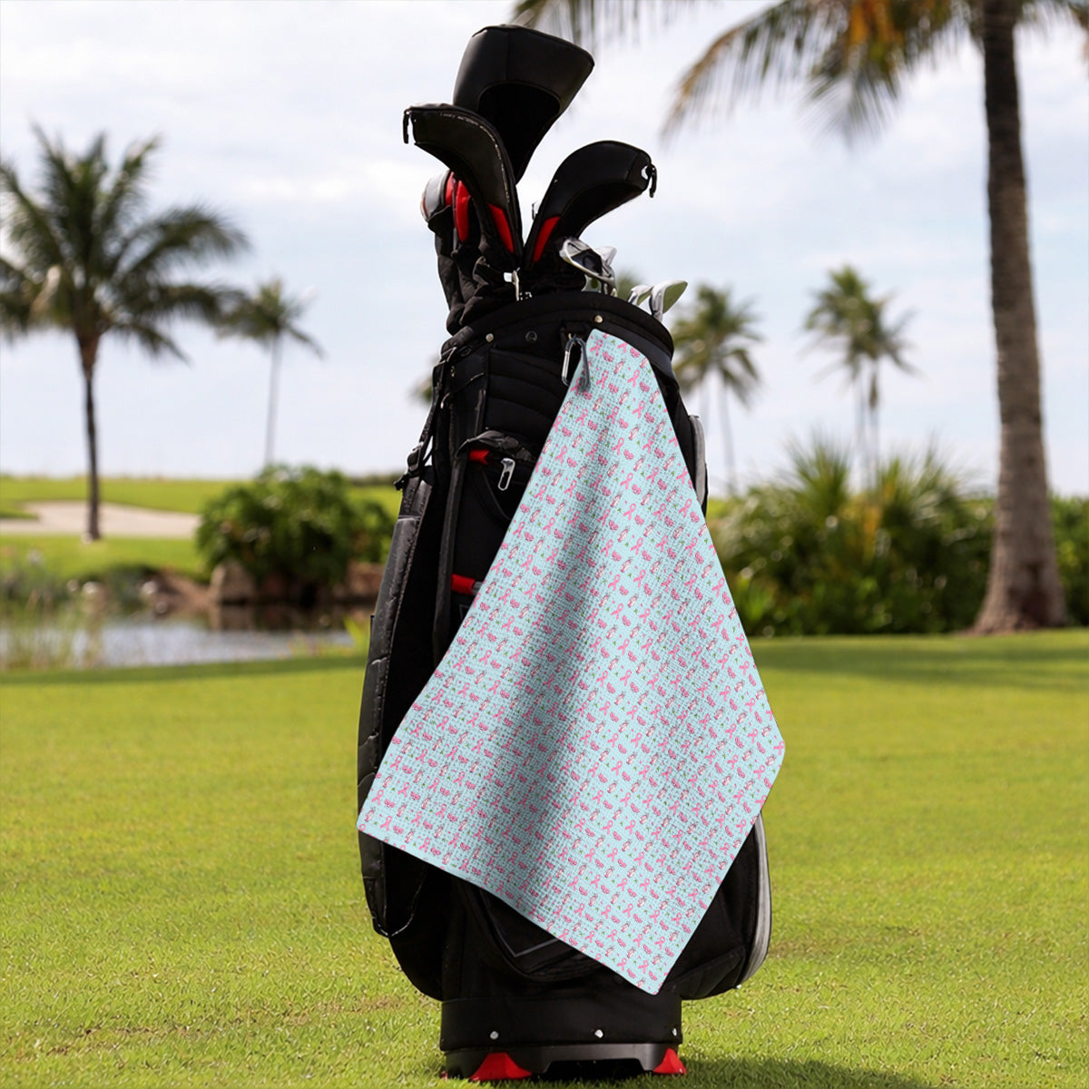 Breast Cancer Pattern Golf Towels, Pink Ribbon Golf Towel for Golf Lovers, Support Breast Cancer Awareness Gift