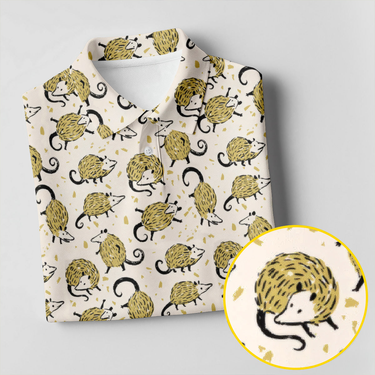 Cute Opossum Seamless Pattern Golf Tops For Men, Cute Golf Outfit, Polo Shirtor Men
