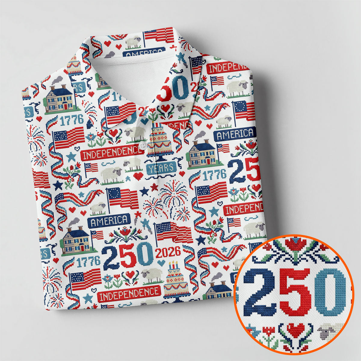 America Independence 250 Years White Golf Shirt, Patriotic 4th Of July Golf Shirts For Men