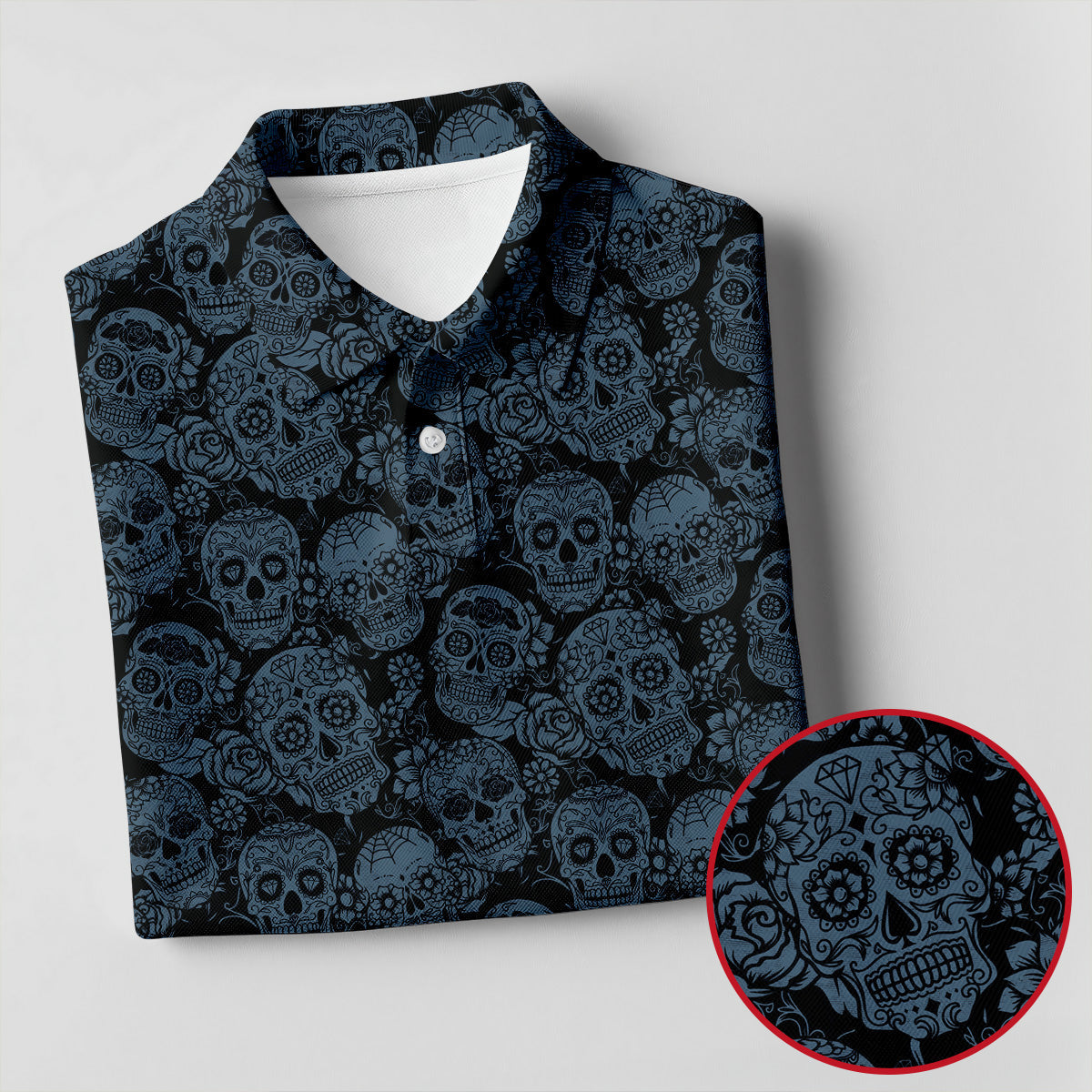 Gothic Sugar Skull Pattern Golf Polo Shirt, Golf Shirts For Women, Women’s Golf Polo