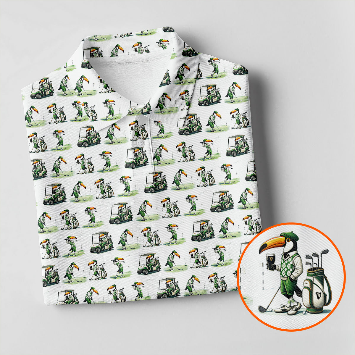 Funny Toucan Golf Pose White And Green Golf Tops For Men, Polo ShirtFor Men, Golf Shirts For Men