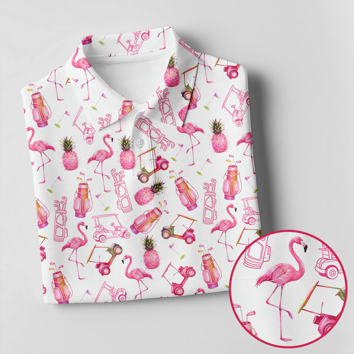 Funny Flamingo Pink Pineapple Tropical Vibe Golf Tops For Men, Men's Funny Golf Shirts, Polo Shirtor Men
