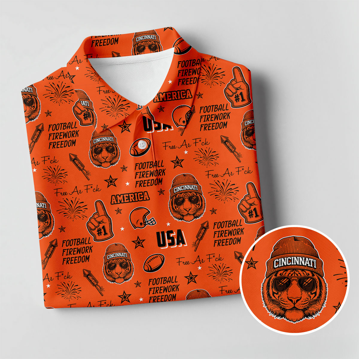 Bengal Tiger Head Orange And Black Sport Polo, American Football League Gift Ideas For Football Fans