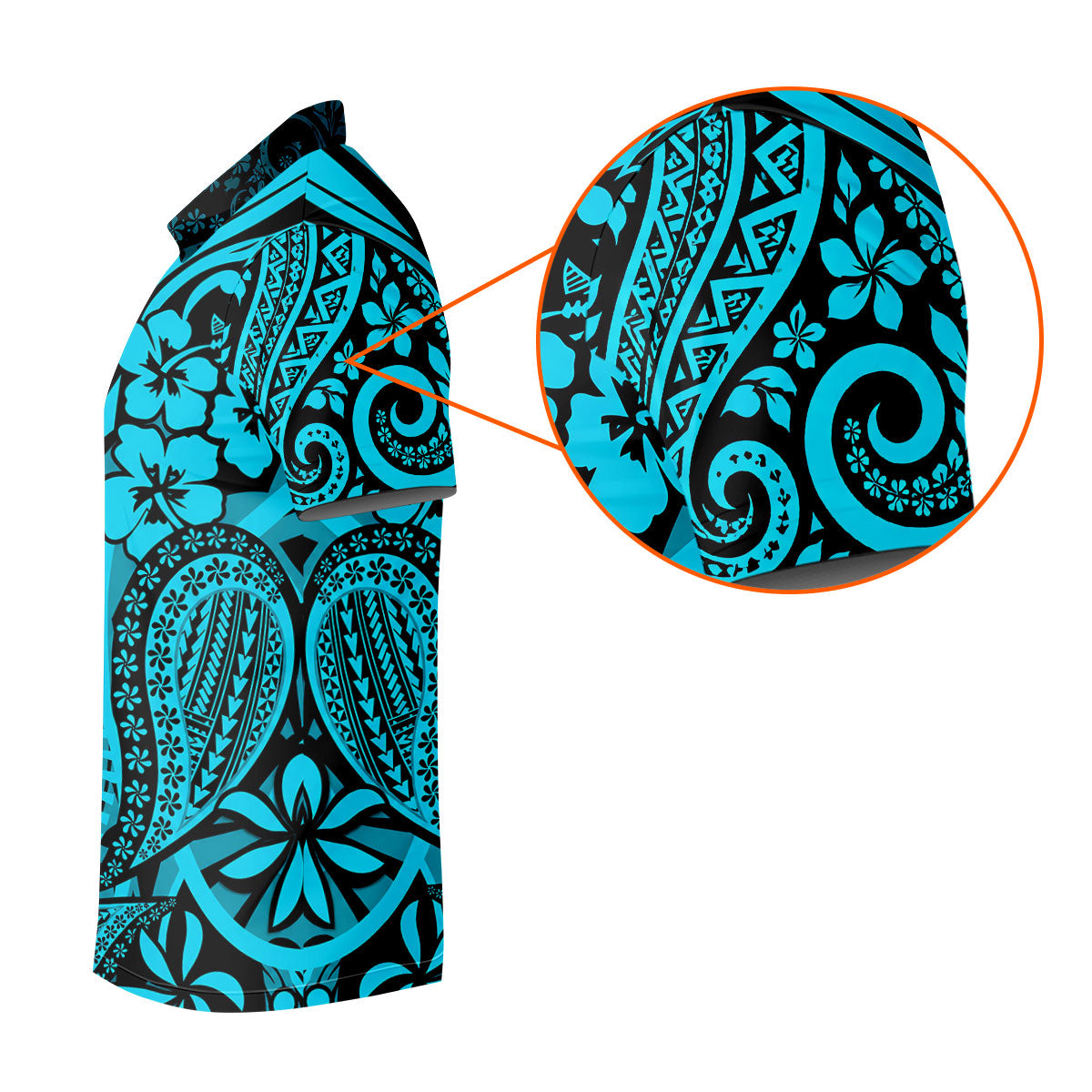 Island Tribal Golf Shirt, Blue Hawaiian Hibiscus Polo, Polo Shirts For Men