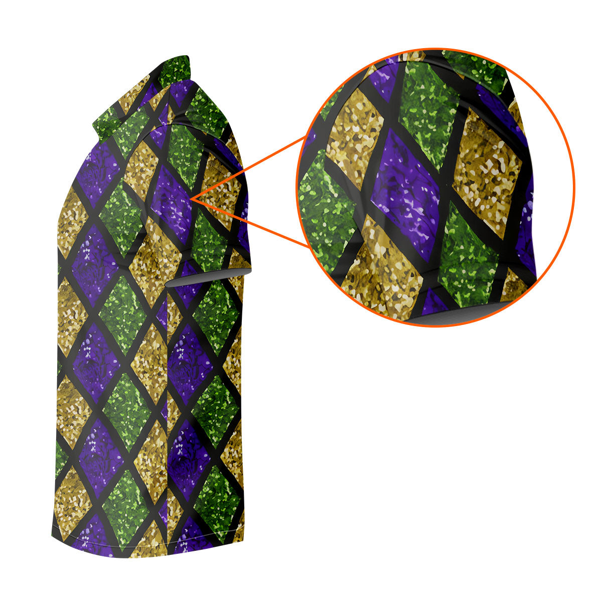 Green Purple Gold Argyle Pattern Sparkling Effect Mardi Gras Golf Shirt, Polo ShirtFor Men, Golf Shirts For Men