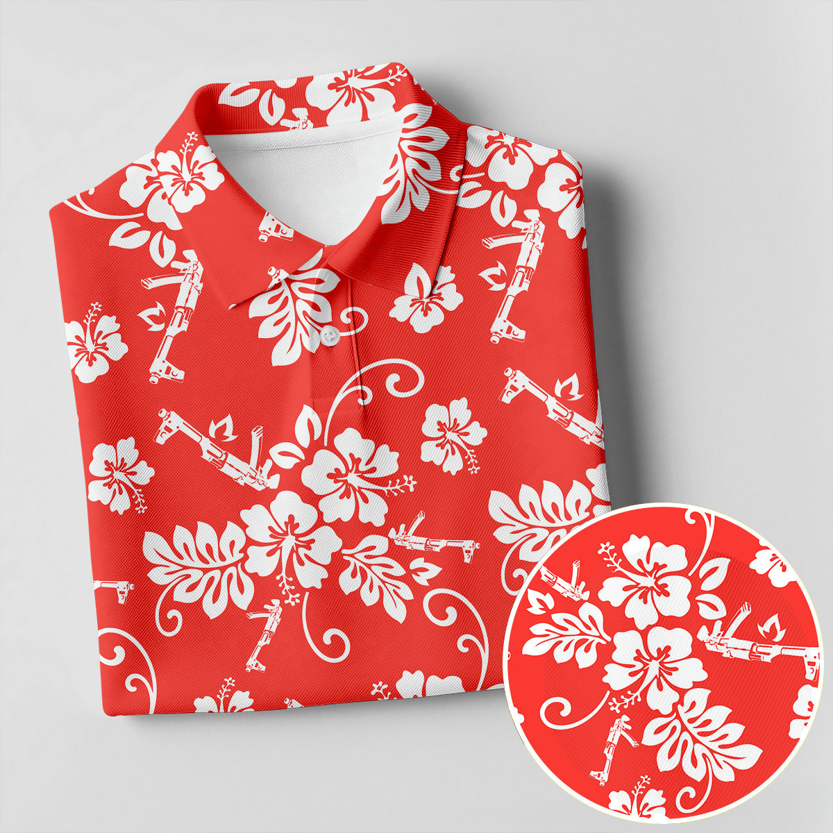 Tropical Flower Red Golf Shirt, Hawaiian Golf Shirt, Polo Shirtor Men, Golf Shirts For Men