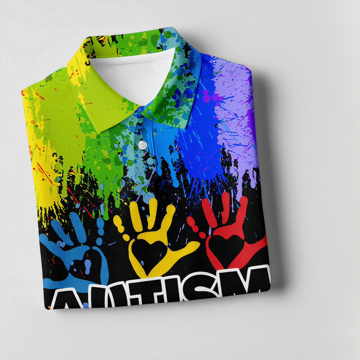 Autism Strong Rainbow Paint Splatter Women's Golf Tops, Autism Awareness Colors Ladies Golf Polos