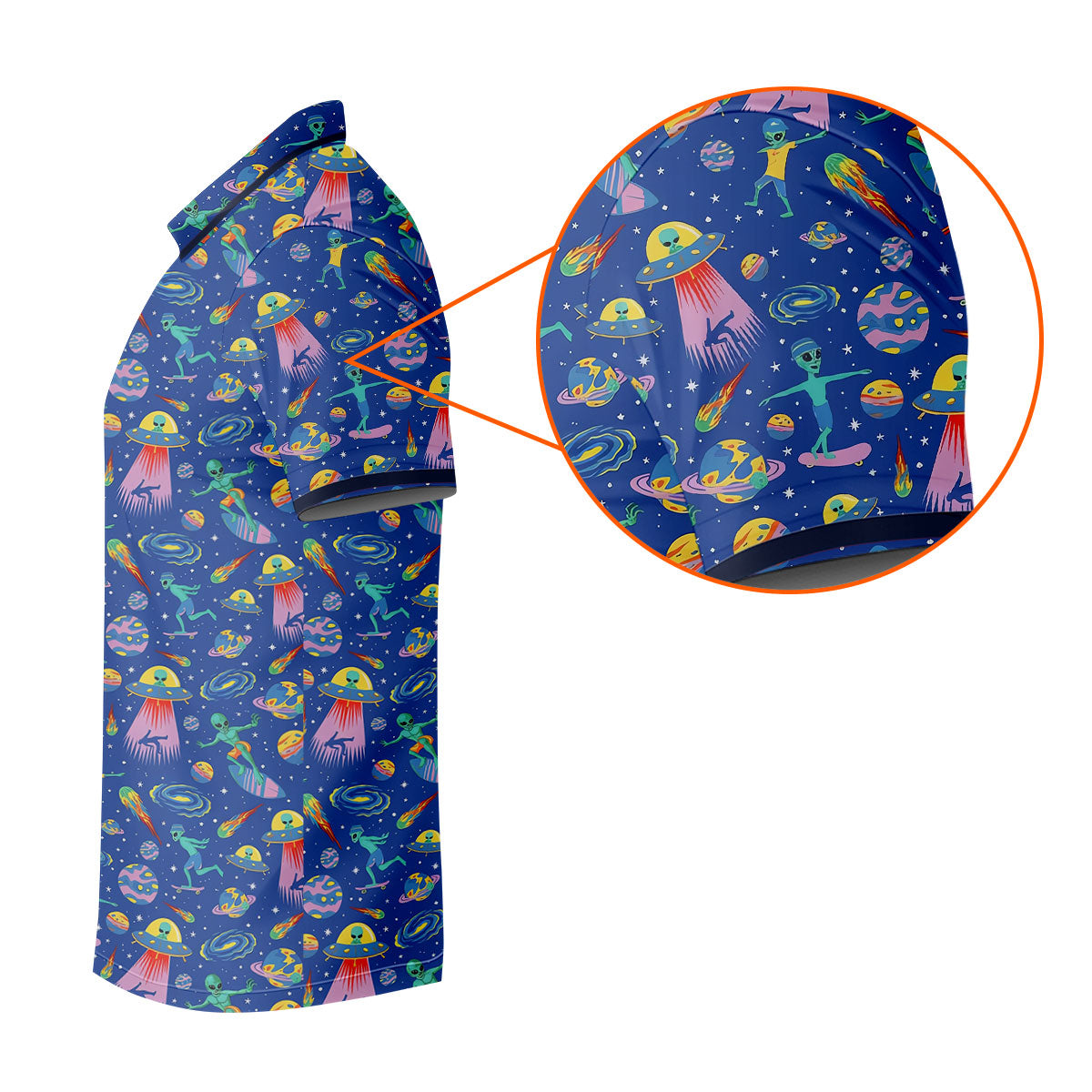 Surfing Alien Space Galaxy Hawaiian Golf Shirt, Hawaiian Golf Shirt, Golf Shirts For Men