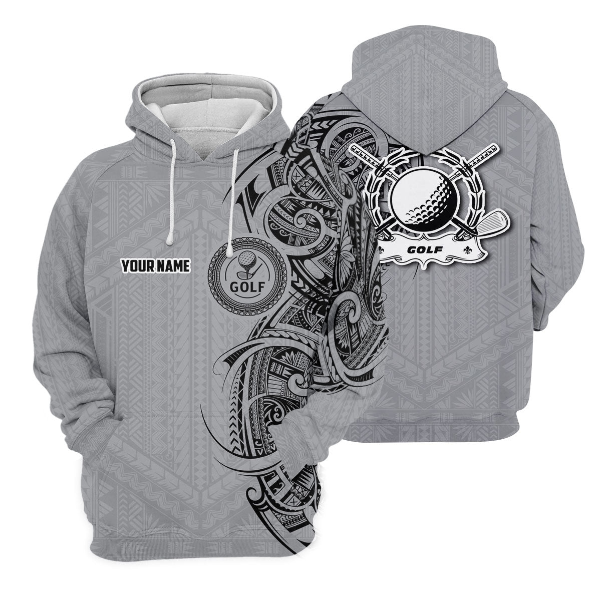 Strike Grey Tribal Tattoo Custom Men's Golf Polo ShirtFunny Golf Shirt, Dad Golf Gift