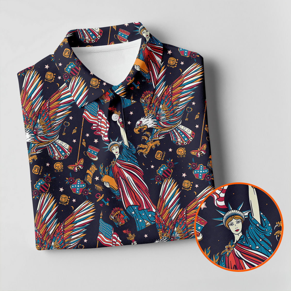 Patriotic American Eagle With Flag Statue Of Liberty Pattern 250th Anniversary Golf Shirt For Women