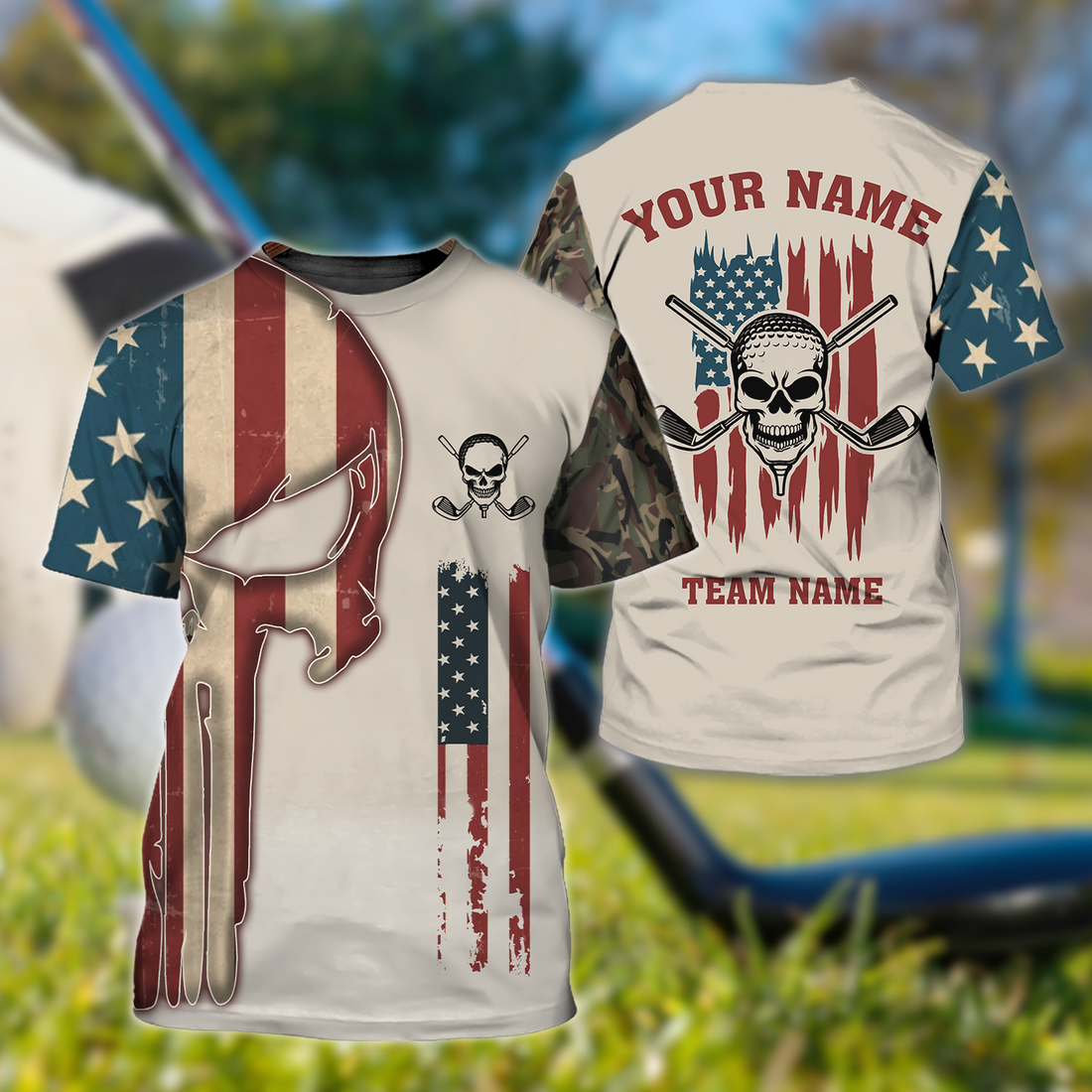 Custom Men's Golf Polo ShirtSkull Golf Shirt, Patriotic Golf Shirt, Gift For Golfers