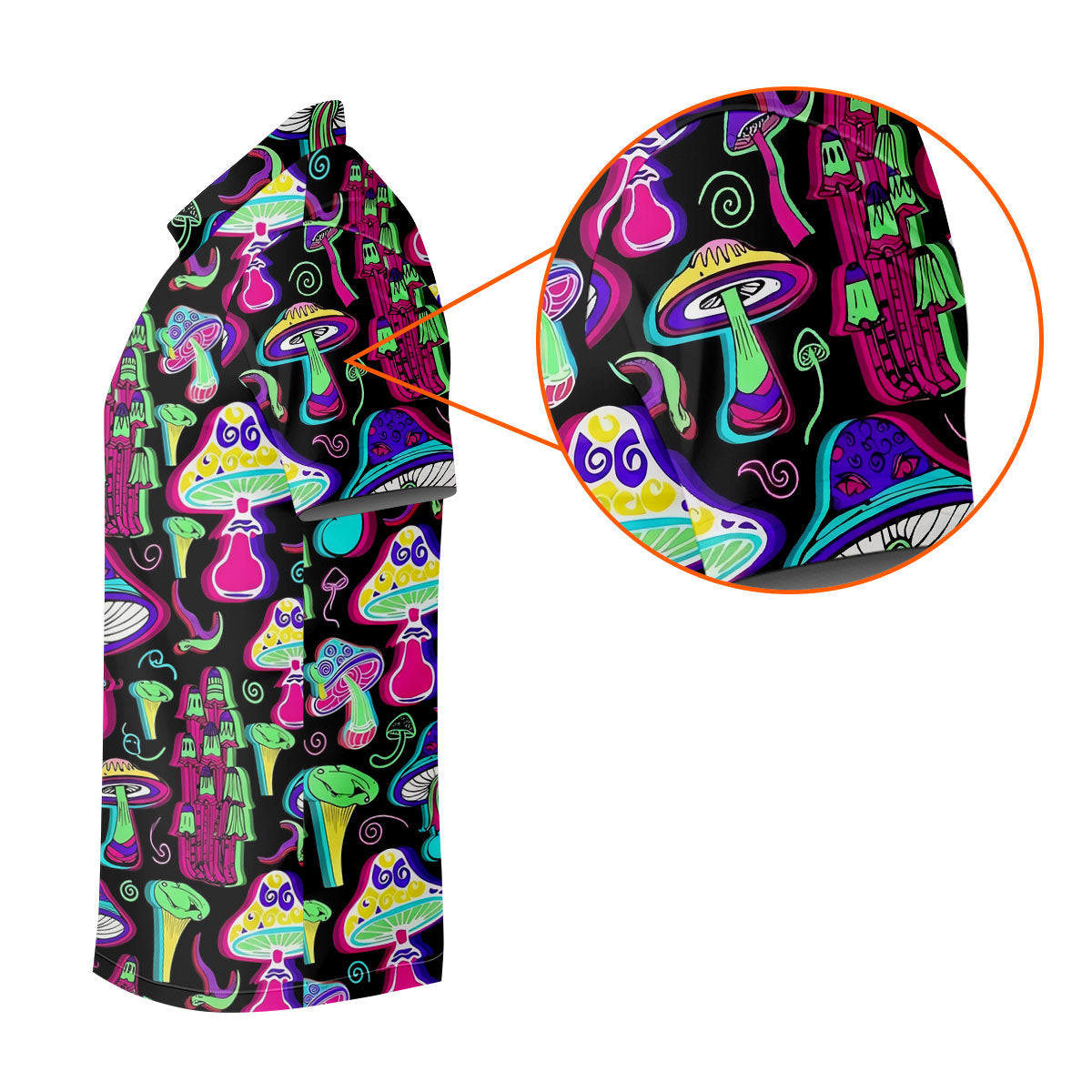 Black Neon Mushroom Pattern Golf Shirt, Women’s Golf Polo, Golf Shirts For Women, Performance Golf Shirt