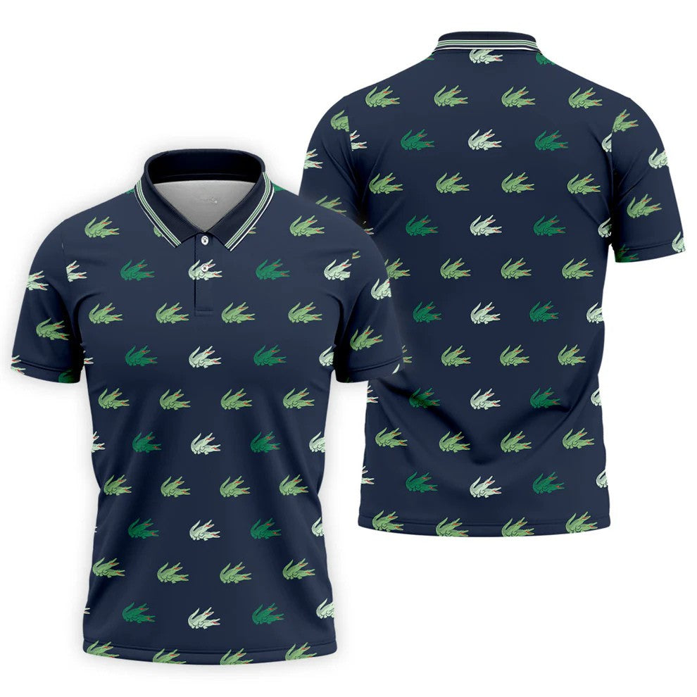Navy Crocodile Pattern Golf Shirt, Mens Polo Shirt, Golf Shirts For Men, Performance Golf Shirt