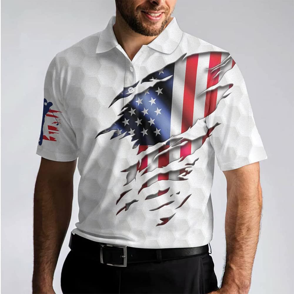 American Flag Men's Golf Polo ShirtPatriotic Golf Shirt, Gift For Golfers