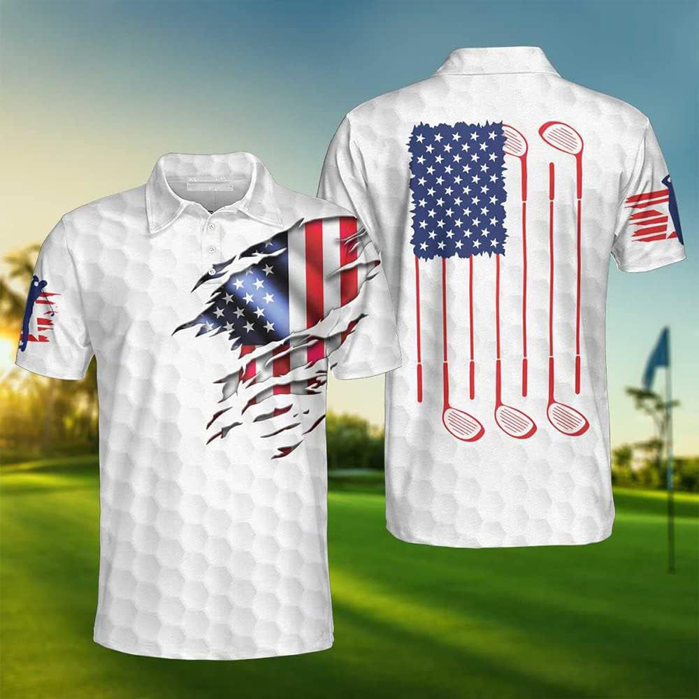 American Flag Men's Golf Polo Shirt Patriotic Pride Men's Golf Polo Shirtatriotic Golf Shirt, USA Golf Shirt