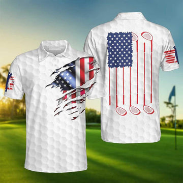 American Flag Men's Golf Polo Shirt Patriotic Pride Men's Golf Polo Shirtatriotic Golf Shirt, USA Golf Shirt
