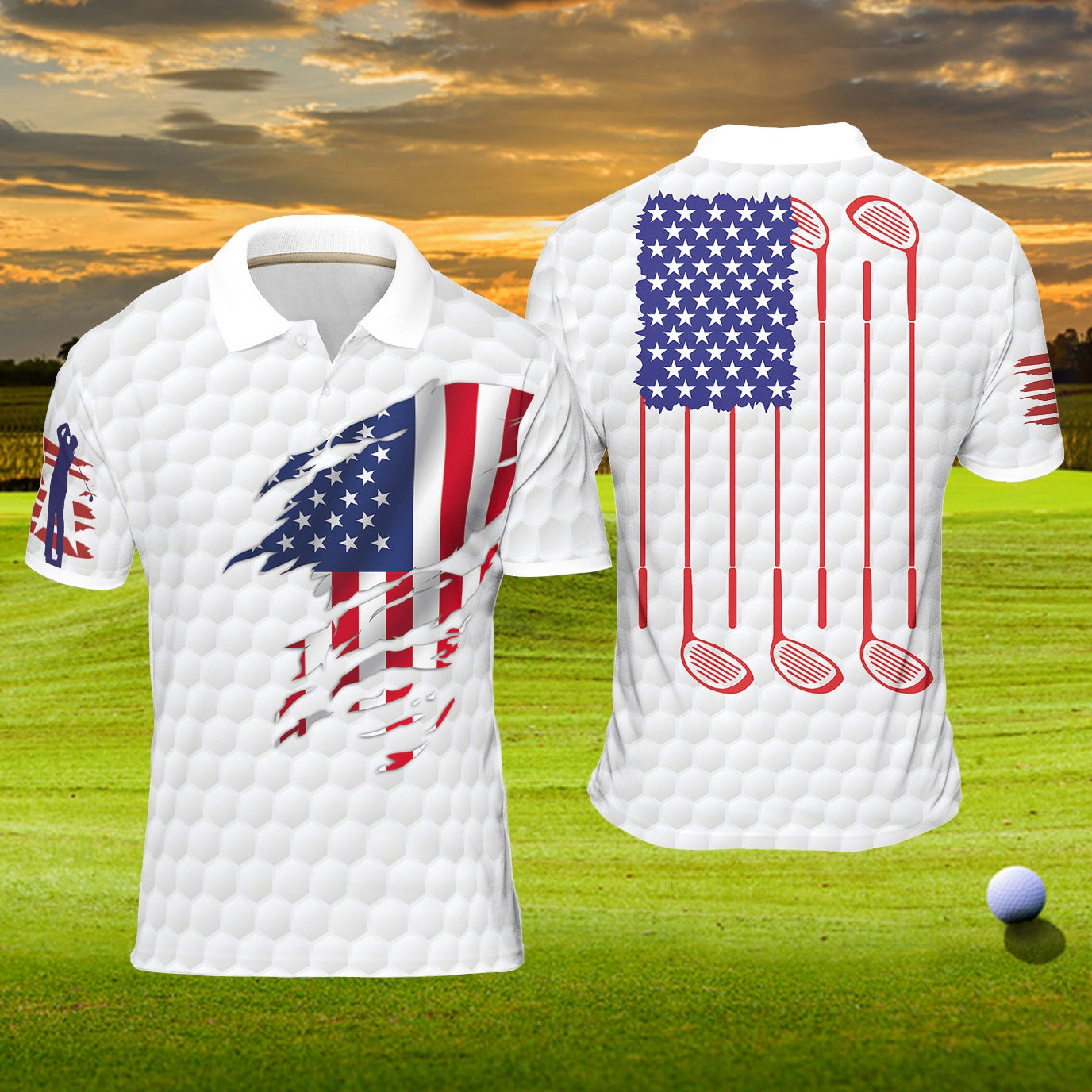 American Flag Men's Golf Polo ShirtPatriotic Golf Shirt, Gift For Golfers