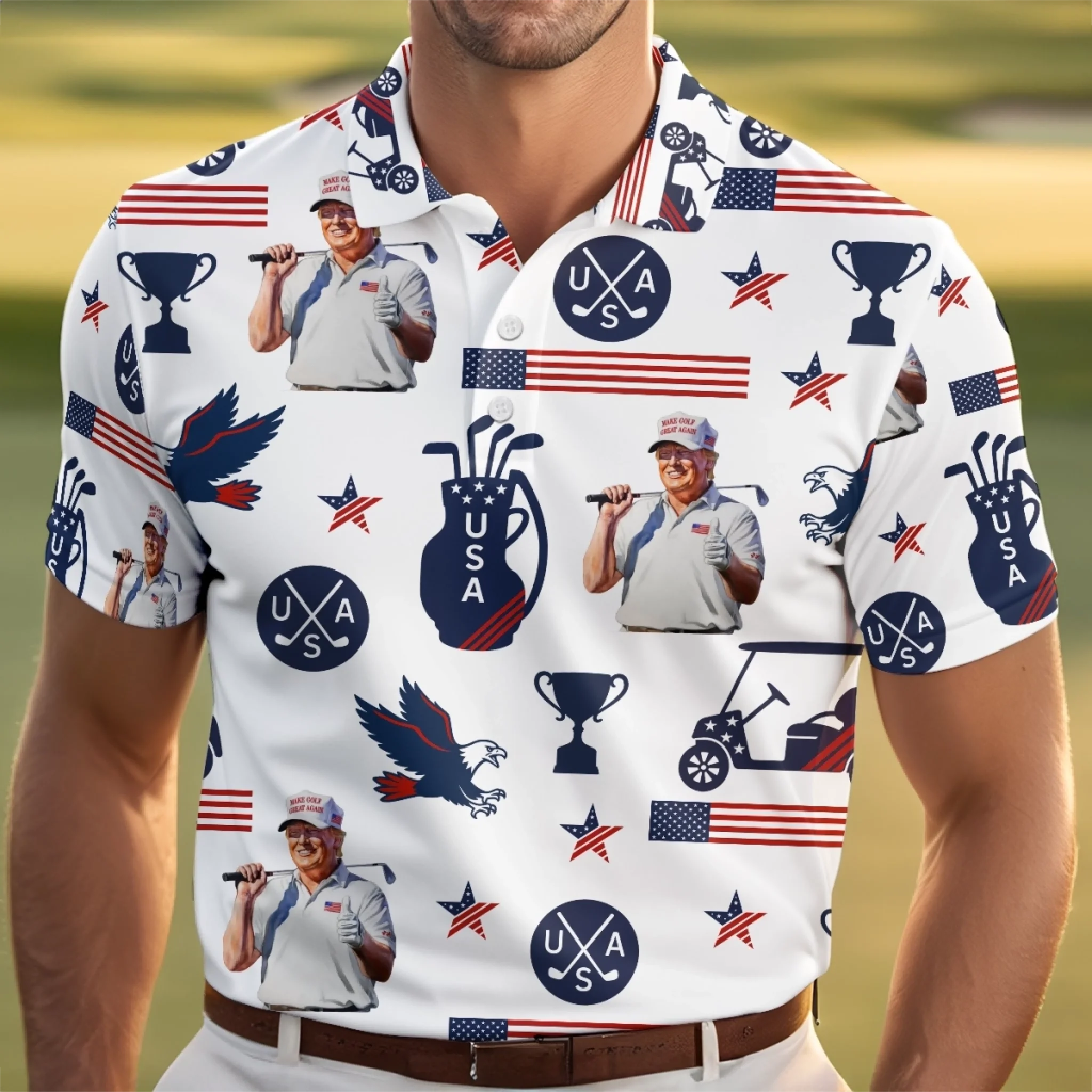 In Golf We Trust 2025, US Patriotic Pride Men's Golf Polo ShirtPatriotic Golf Shirt, USA Golf Shirt