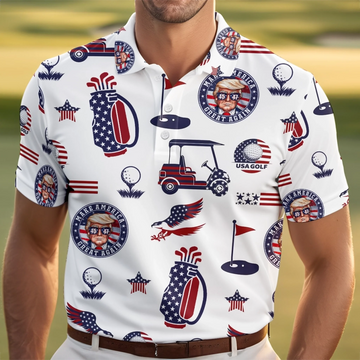 Tee Off Like A President Polo ShirtUS Patriotic Pride Men's Golf Polo ShirtPatriotic Golf Shirt