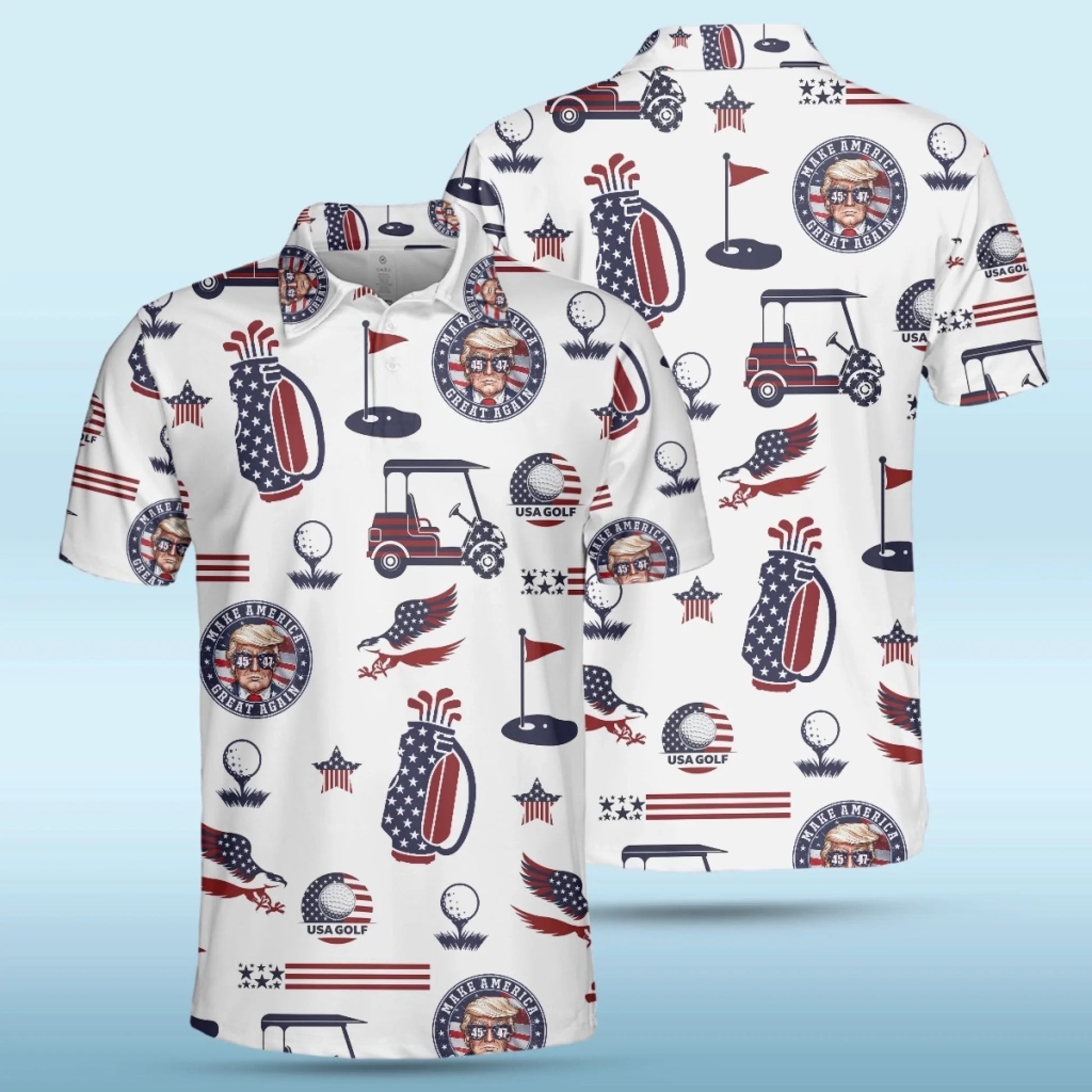 Tee Off Like A President Polo ShirtUS Patriotic Pride Men's Golf Polo ShirtPatriotic Golf Shirt