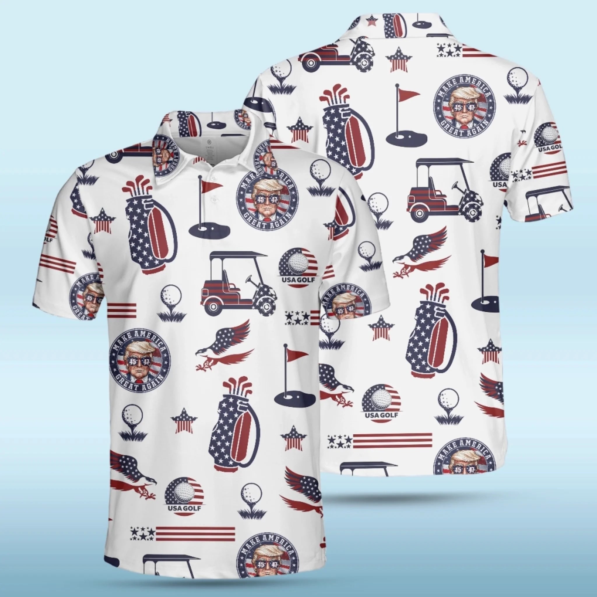 Tee Off Like A President Polo ShirtUS Patriotic Pride Men's Golf Polo ShirtPatriotic Golf Shirt