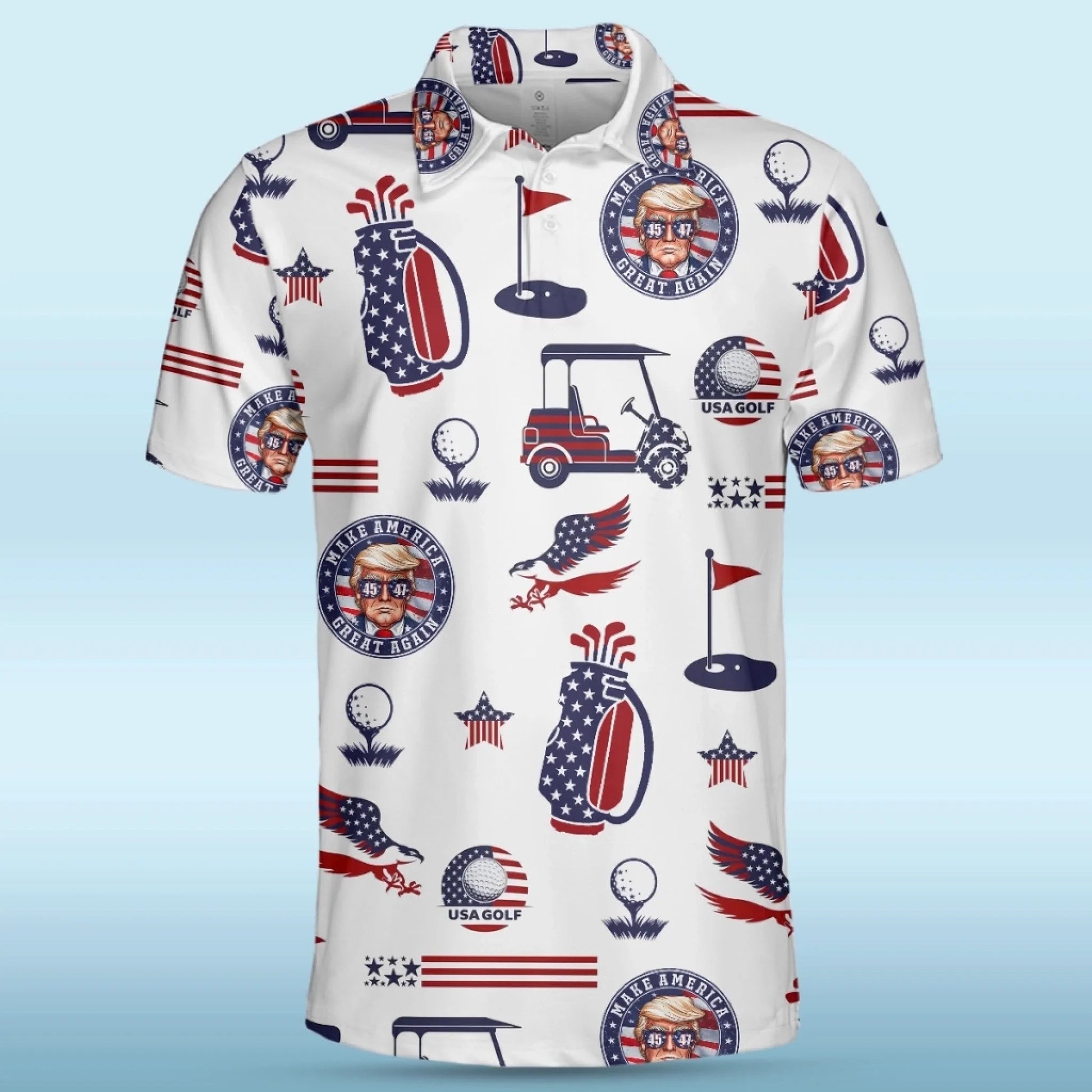 Tee Off Like A President Polo ShirtUS Patriotic Pride Men's Golf Polo ShirtPatriotic Golf Shirt