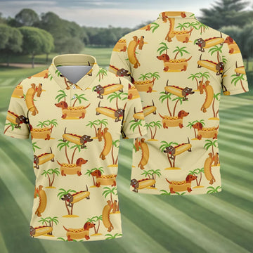 Funny Hot Dog Dachshund Tropical Hawaiian Golf Shirt, Mens Golf Polo, Printed Golf Shirts